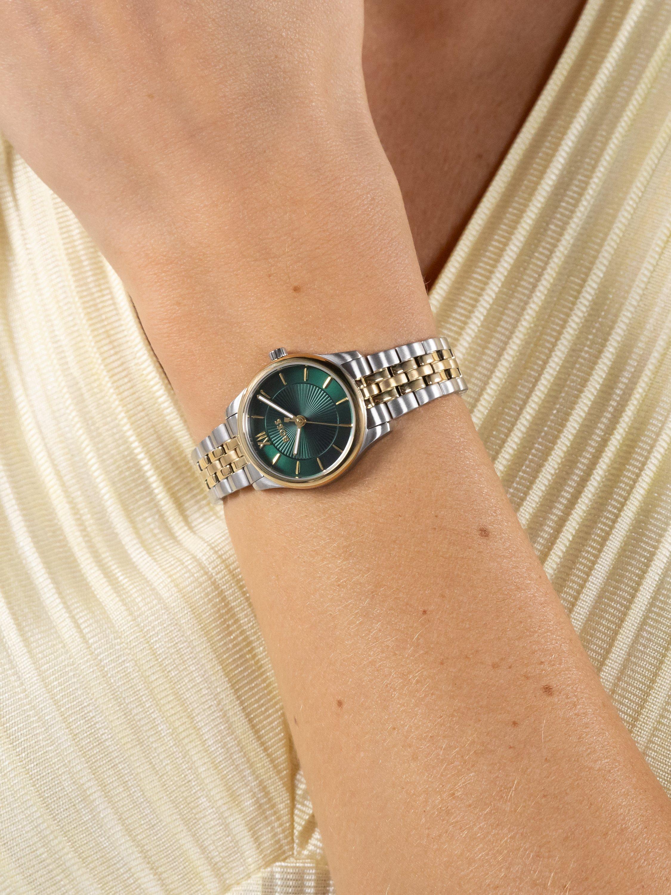 HUGO BOSS women's watch green sunray dial two-tone bracelet 25mm, UK version