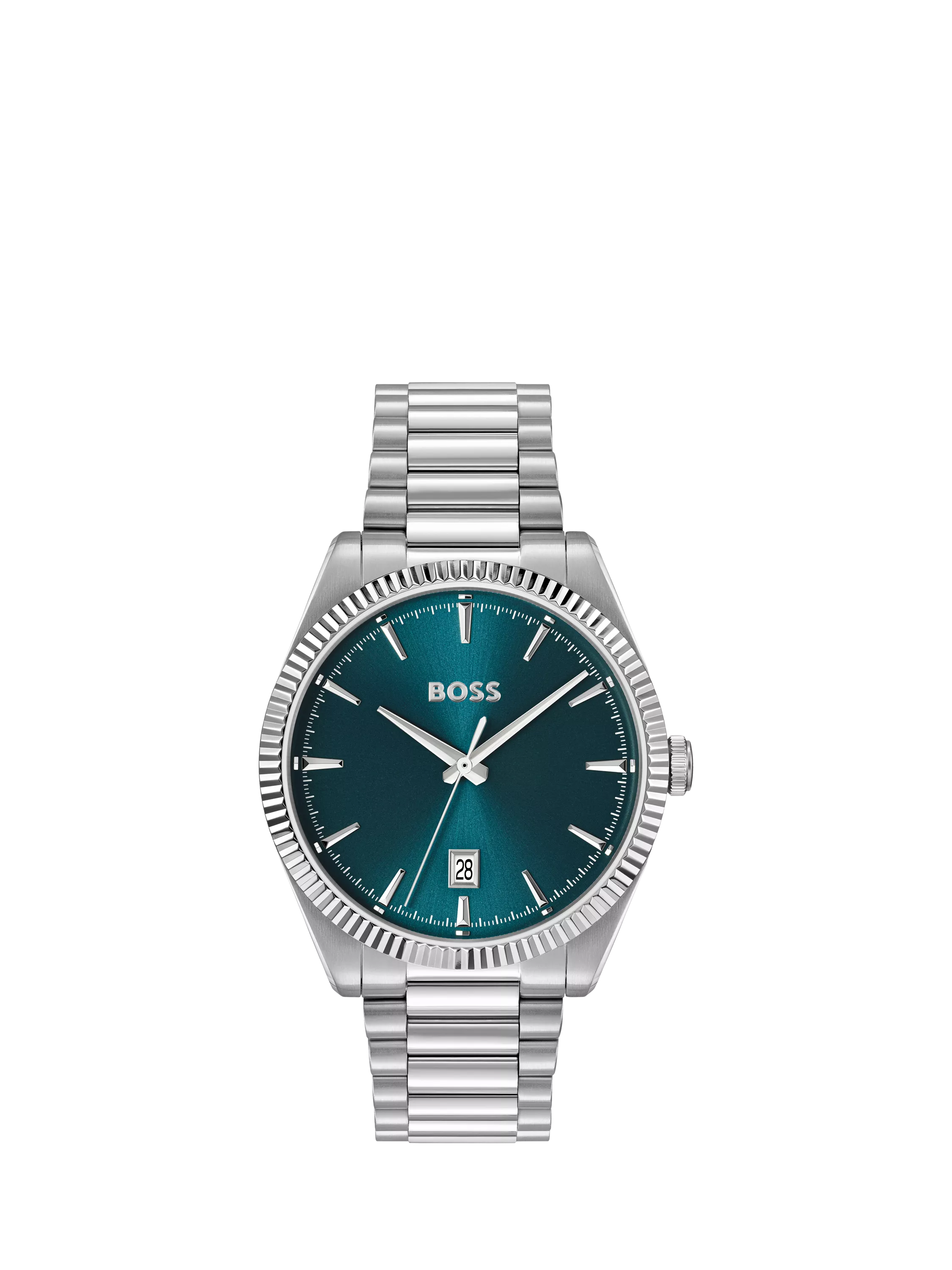 HUGO BOSS men's round stainless steel bracelet watch blue dial, imported from the UK
