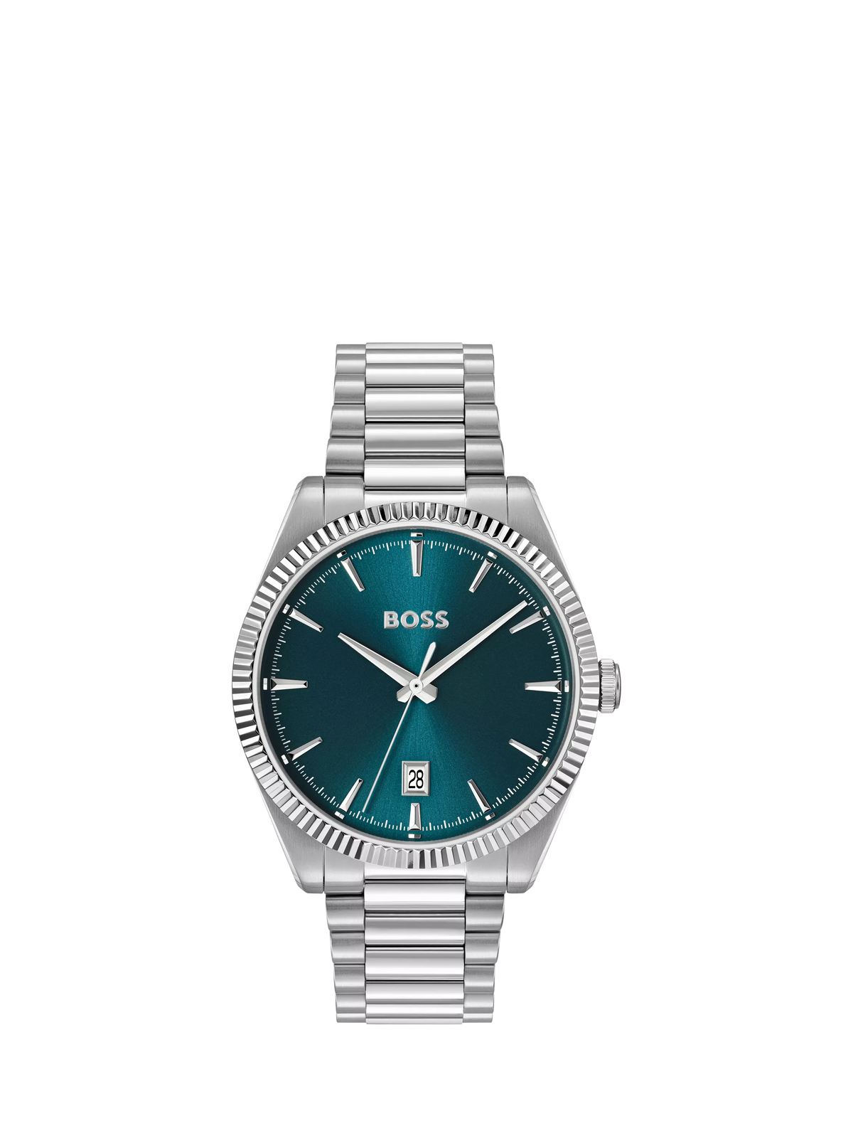 HUGO BOSS men's round stainless steel bracelet watch blue dial, imported from the UK