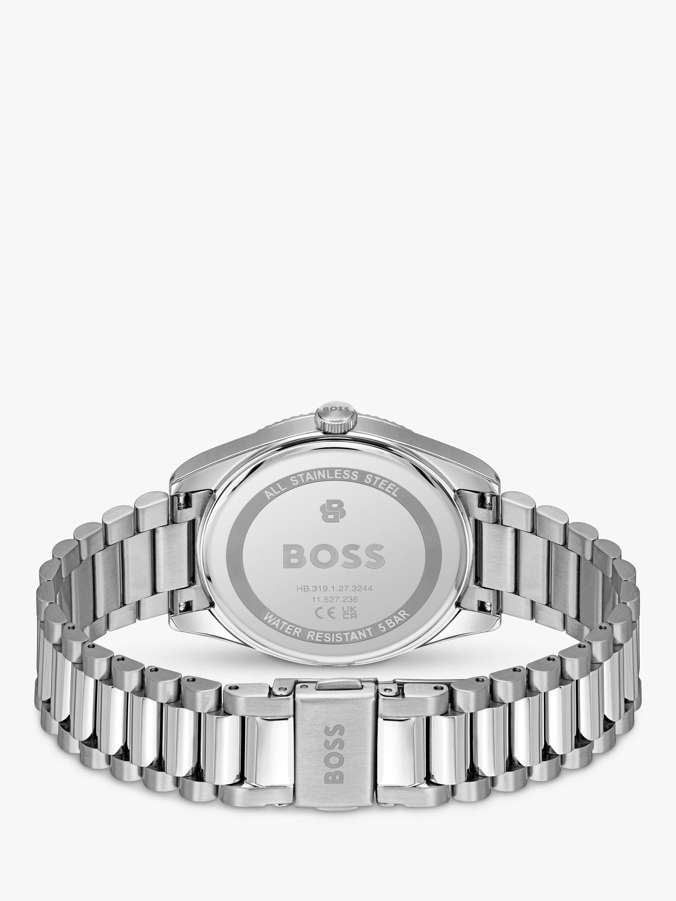 HUGO BOSS men's round stainless steel bracelet watch blue dial, imported from the UK