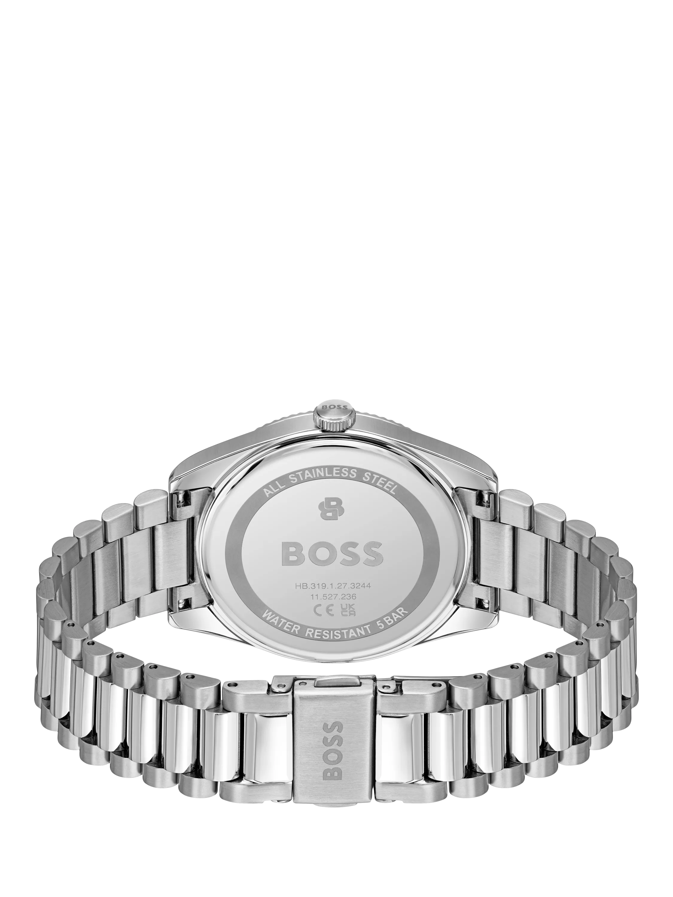 HUGO BOSS men's round stainless steel bracelet watch blue dial, imported from the UK