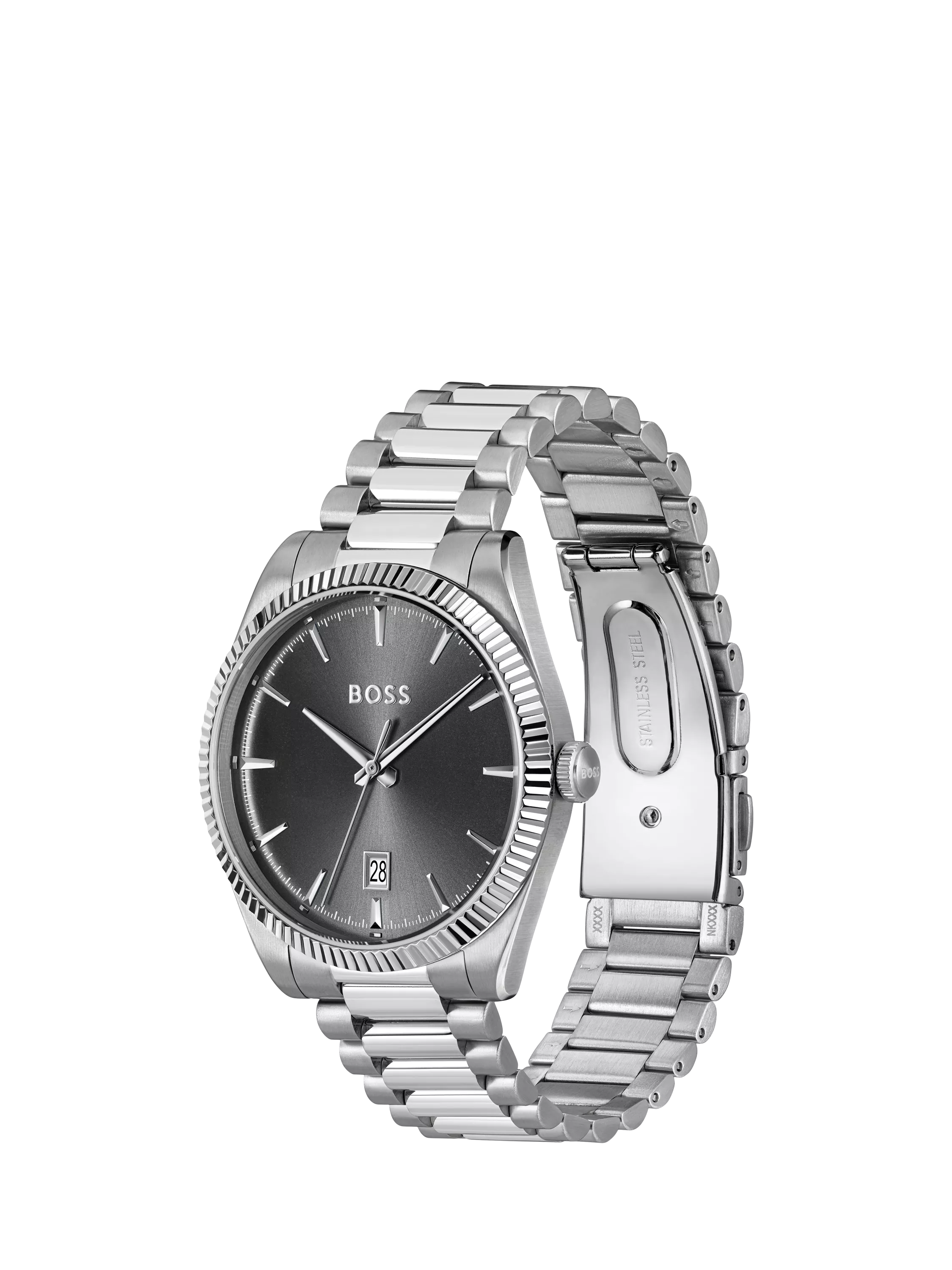 HUGO BOSS men's watch 40mm stainless steel grey dial (British brand)