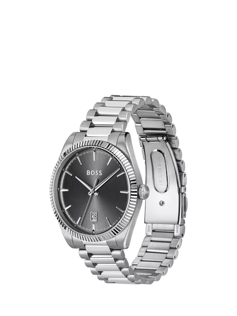 HUGO BOSS men's watch 40mm stainless steel grey dial (British brand)