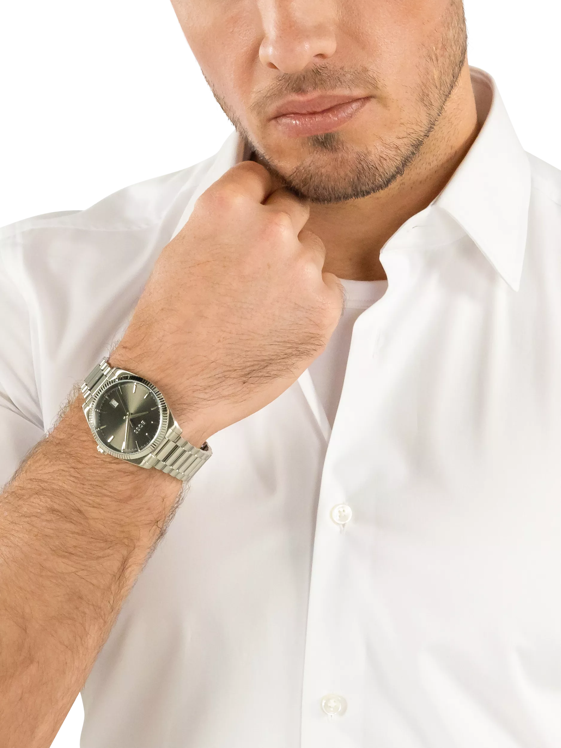 HUGO BOSS men's watch 40mm stainless steel grey dial (British brand)