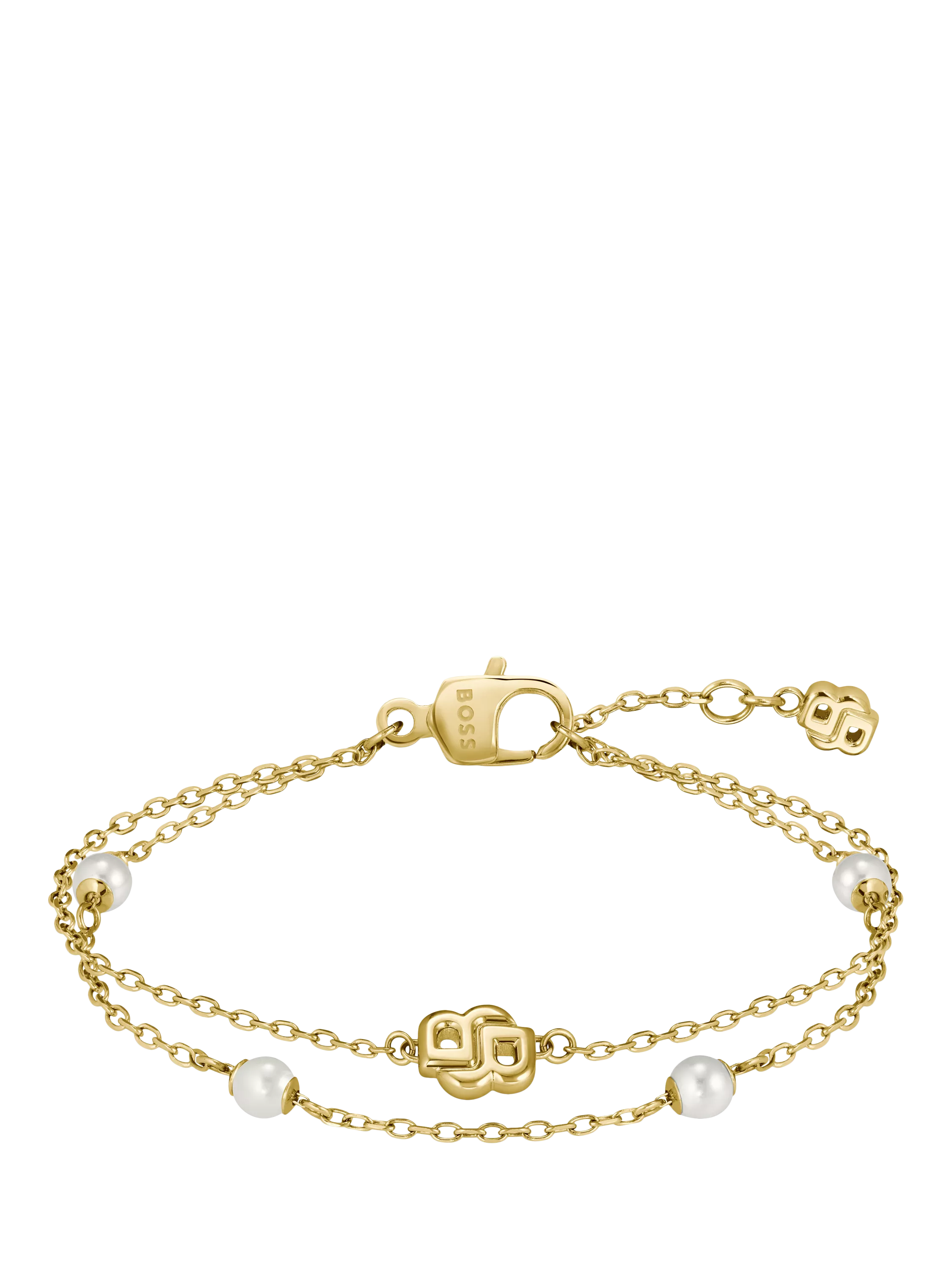 HUGO BOSS layered chain pearl charm bracelet gold, imported from the UK
