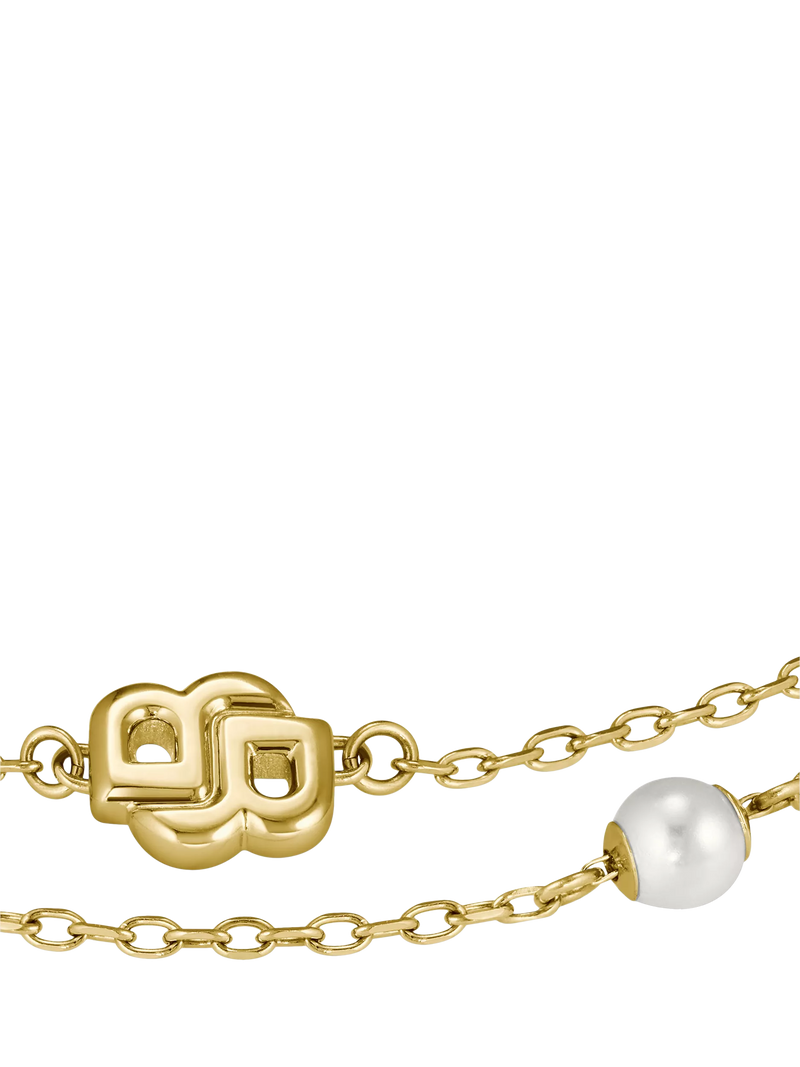 HUGO BOSS layered chain pearl charm bracelet gold, imported from the UK