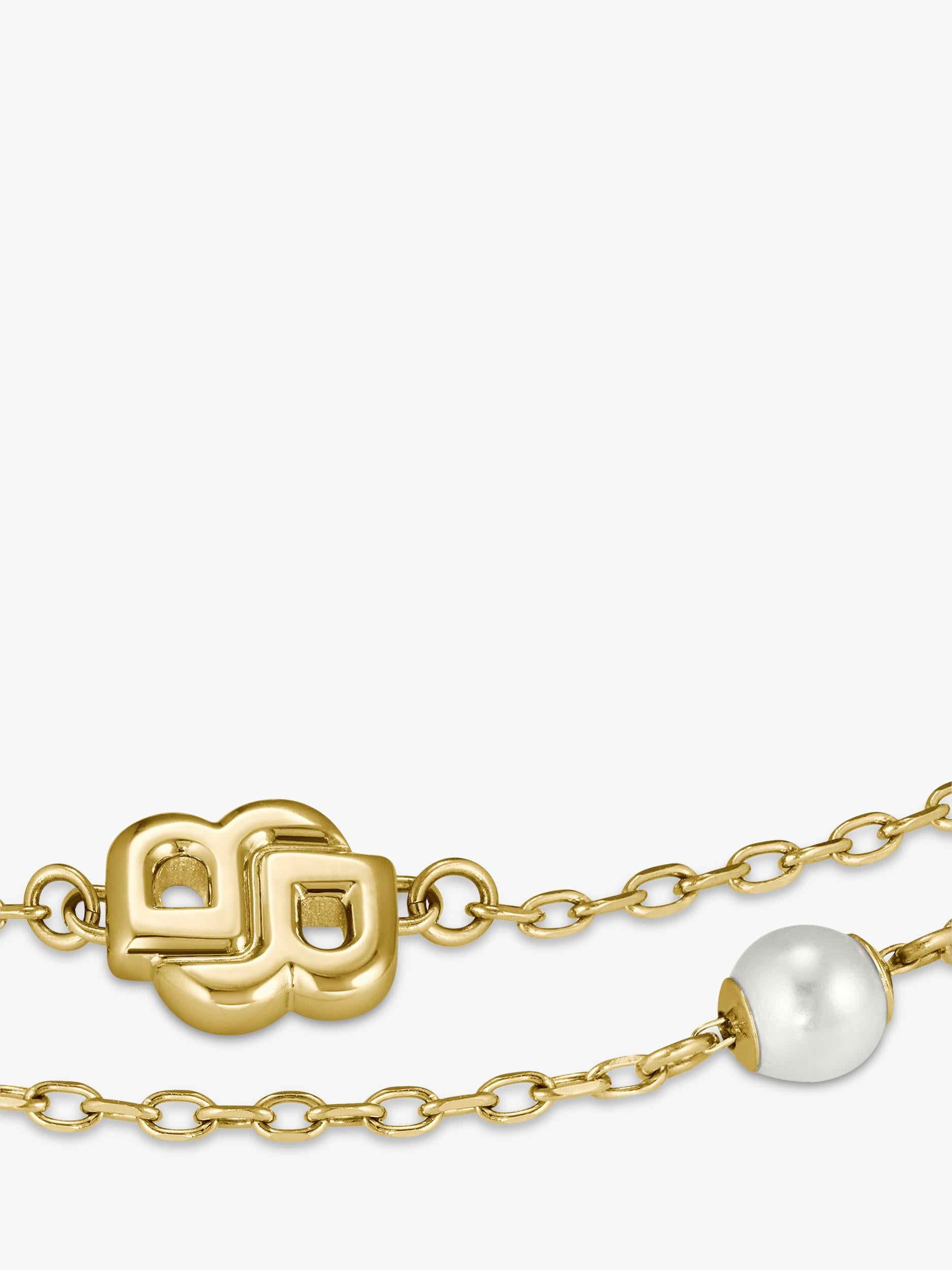 HUGO BOSS layered chain pearl charm bracelet gold, imported from the UK