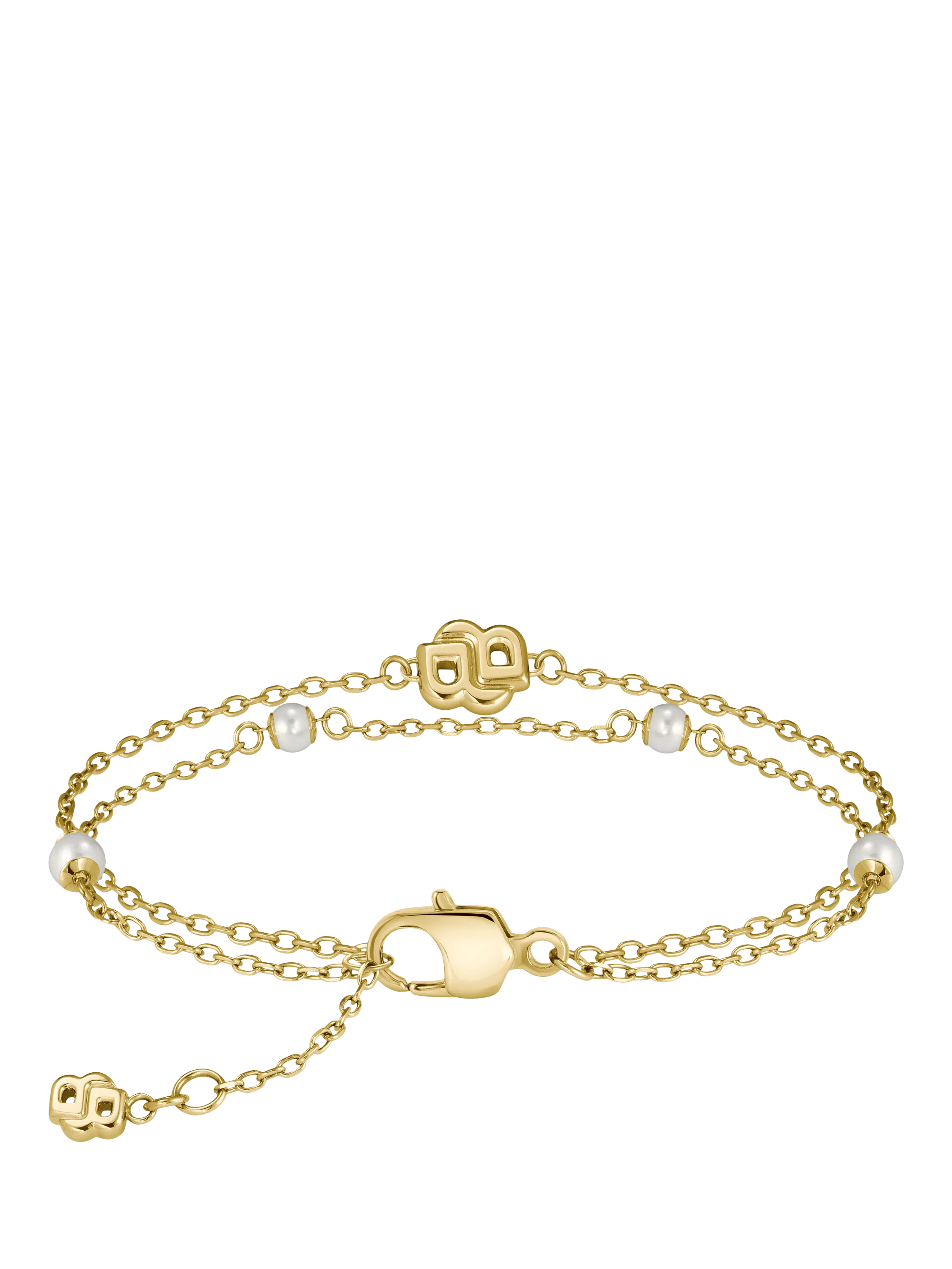 HUGO BOSS layered chain pearl charm bracelet gold, imported from the UK