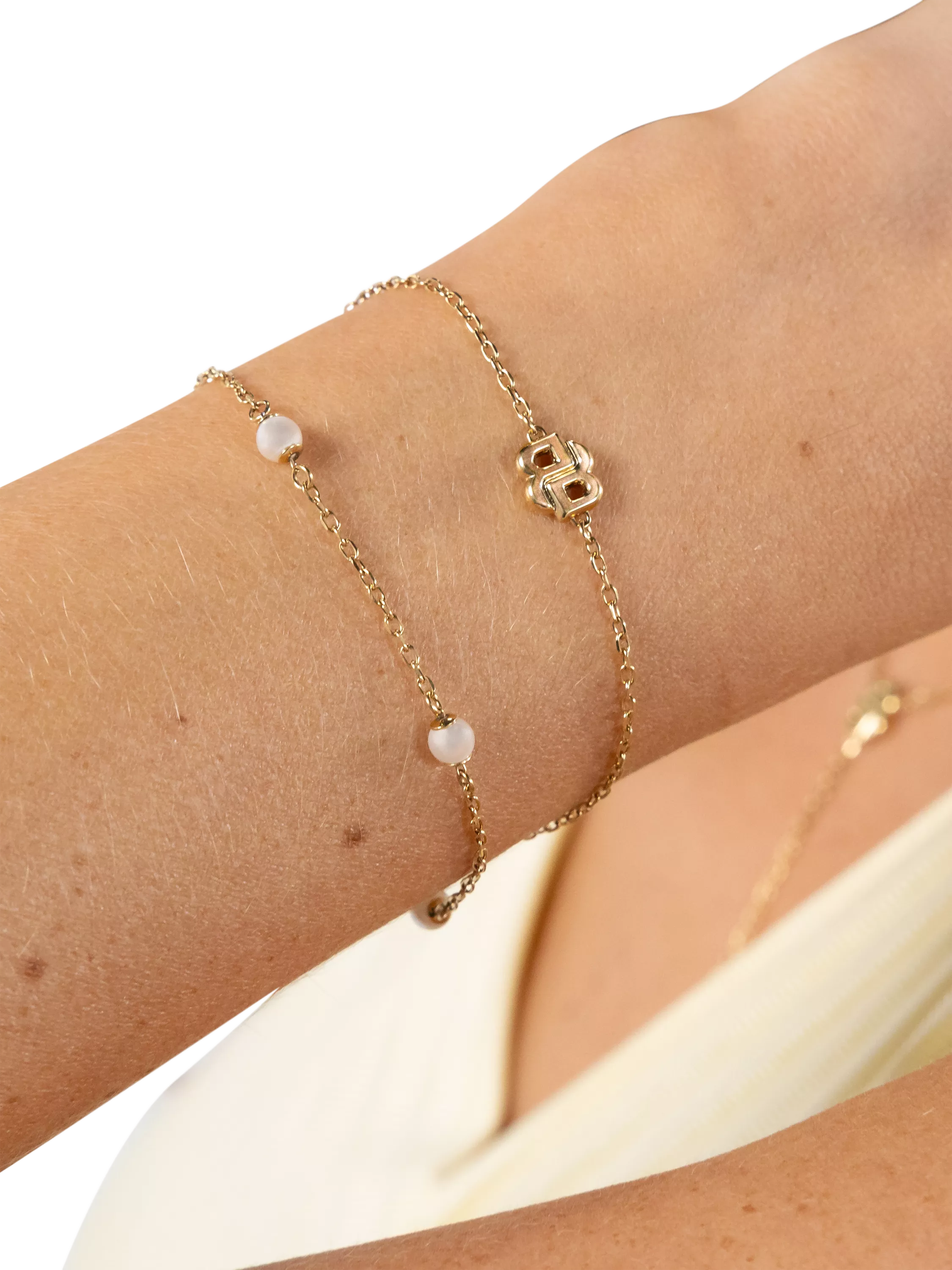 HUGO BOSS layered chain pearl charm bracelet gold, imported from the UK