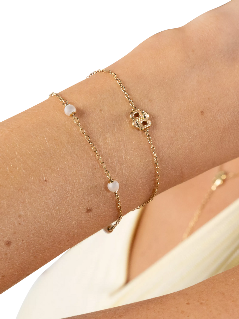 HUGO BOSS layered chain pearl charm bracelet gold, imported from the UK