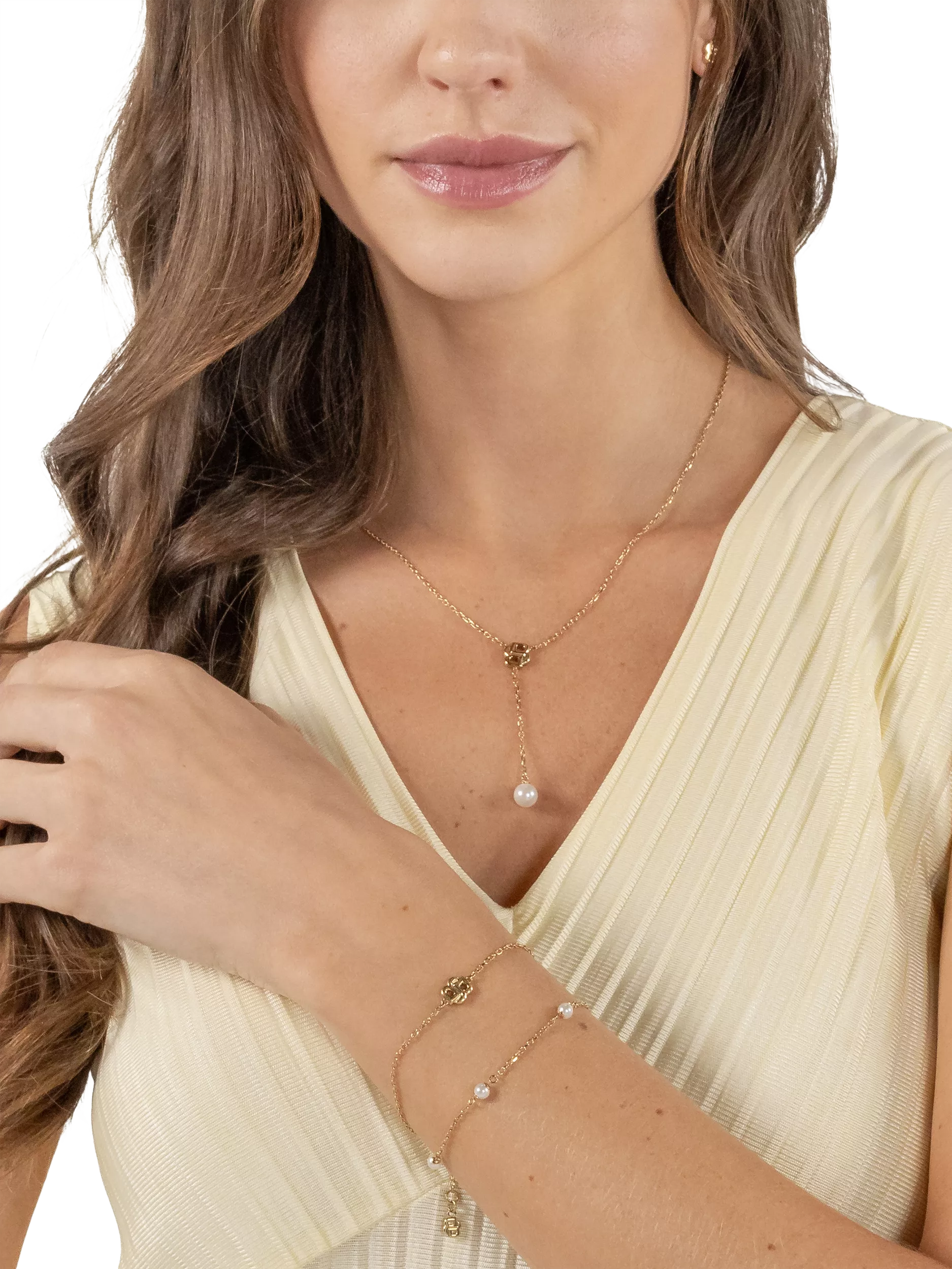 HUGO BOSS layered chain pearl charm bracelet gold, imported from the UK