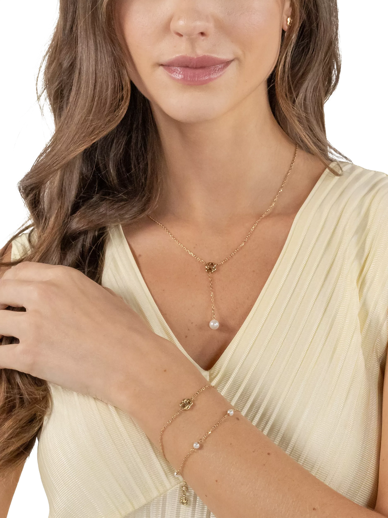 HUGO BOSS layered chain pearl charm bracelet gold, imported from the UK
