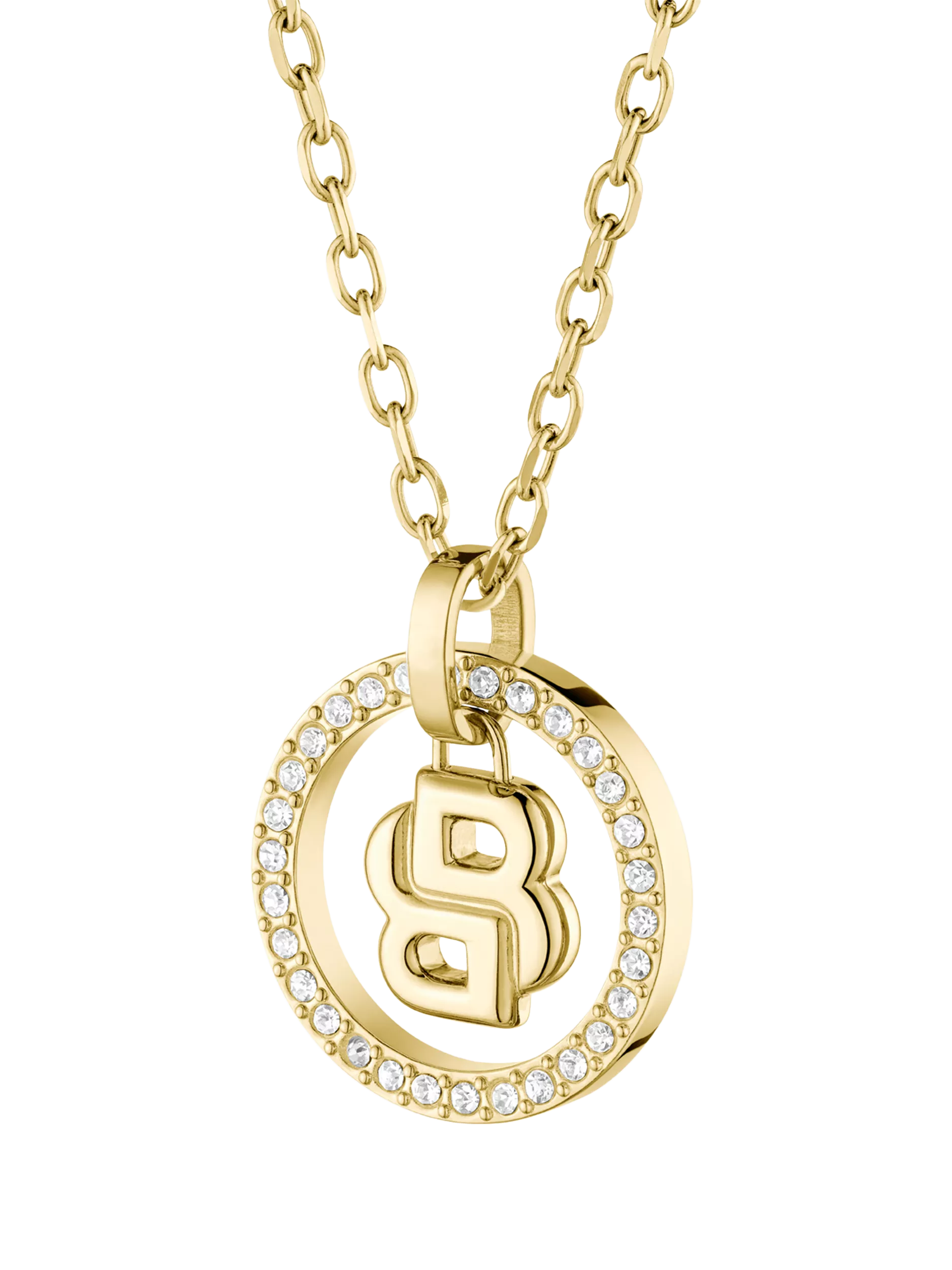 HUGO BOSS double B logo crystal necklace gold plated - British brand