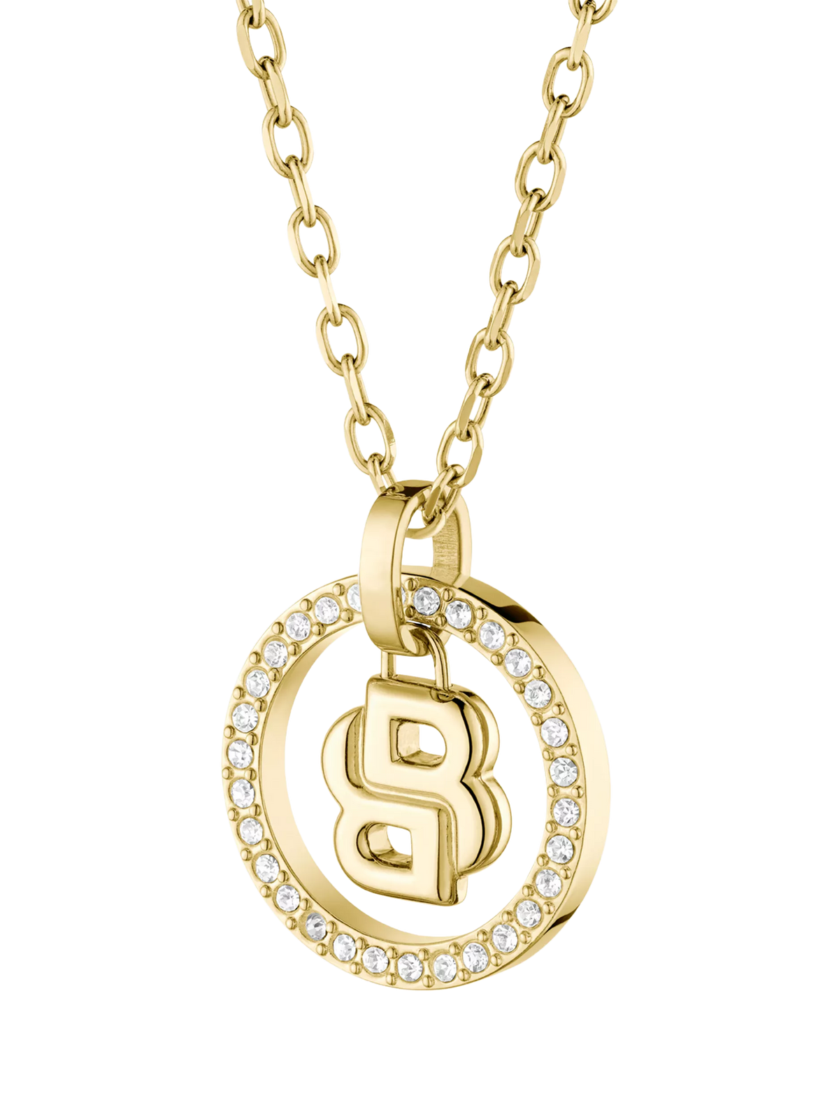 HUGO BOSS double B logo crystal necklace gold plated - British brand