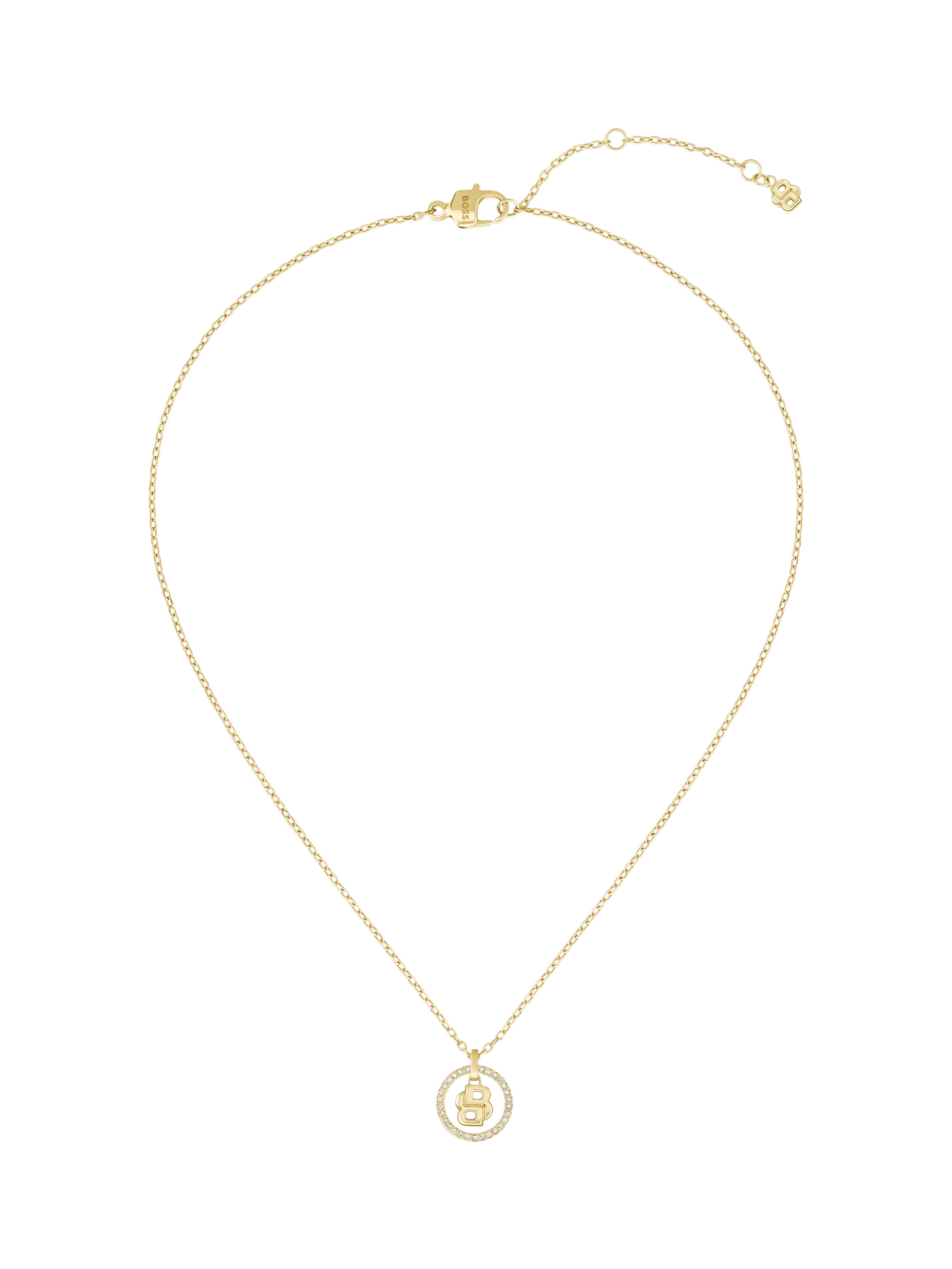 HUGO BOSS double B logo crystal necklace gold plated - British brand