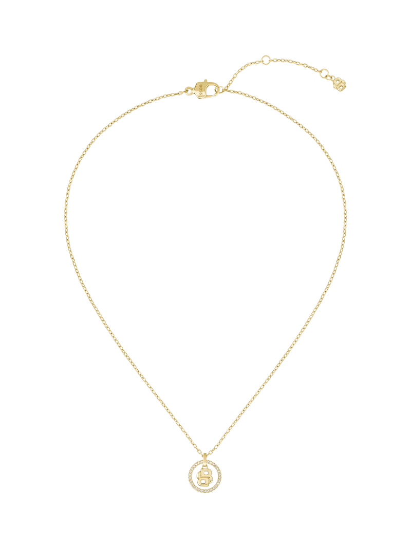 HUGO BOSS double B logo crystal necklace gold plated - British brand