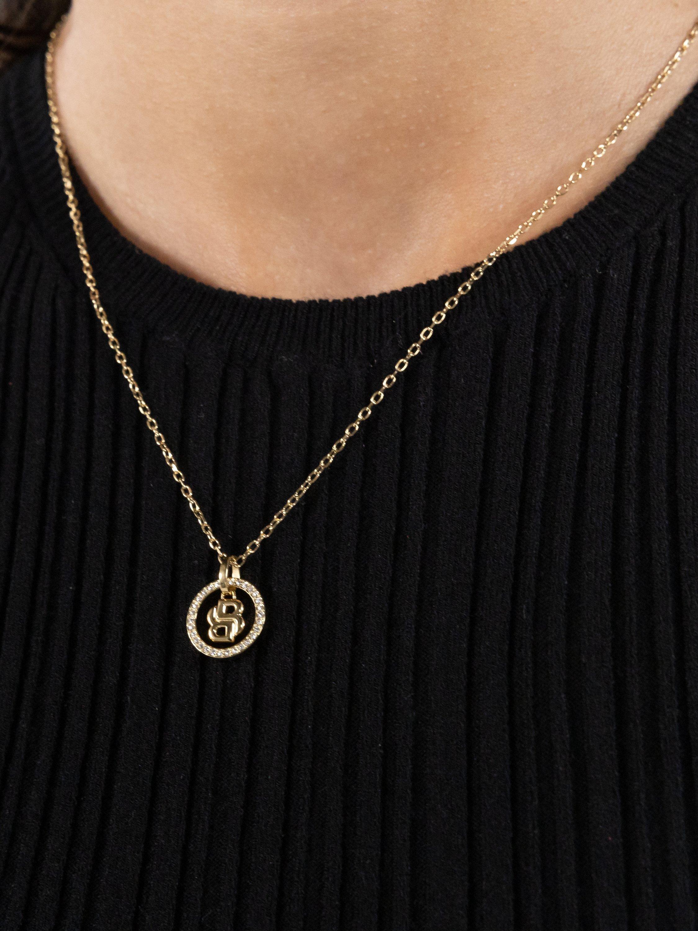 HUGO BOSS double B logo crystal necklace gold plated - British brand
