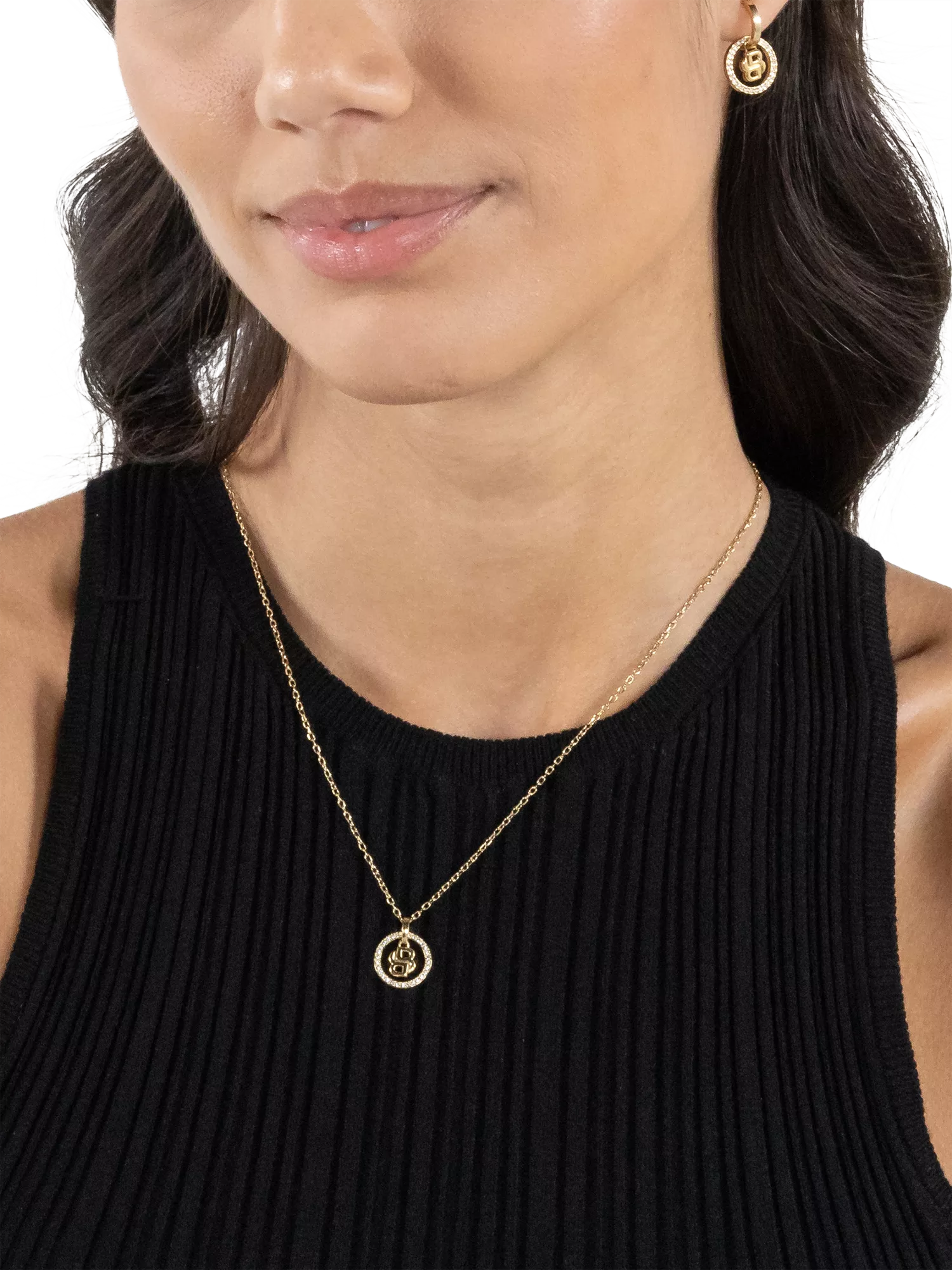 HUGO BOSS double B logo crystal necklace gold plated - British brand
