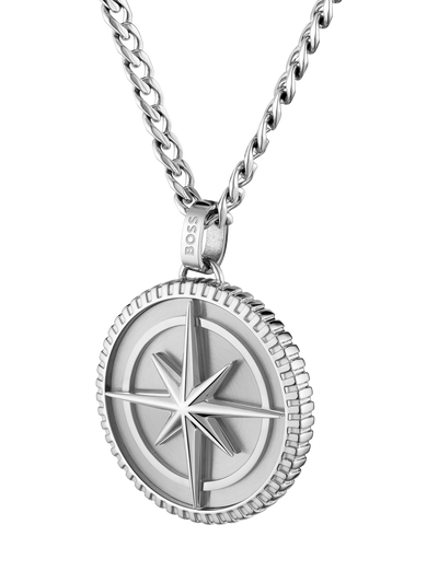 John Lewis HUGO BOSS Star Embossed Circular Pendant, Silver- Buy online at McGrocer