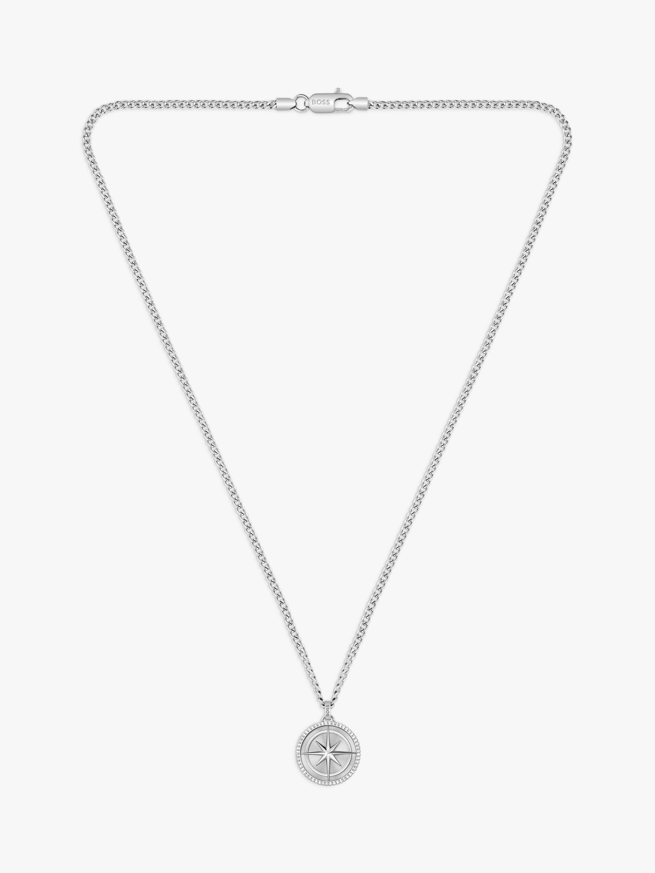 BOSS star embossed circular pendant necklace silver stainless steel - British product