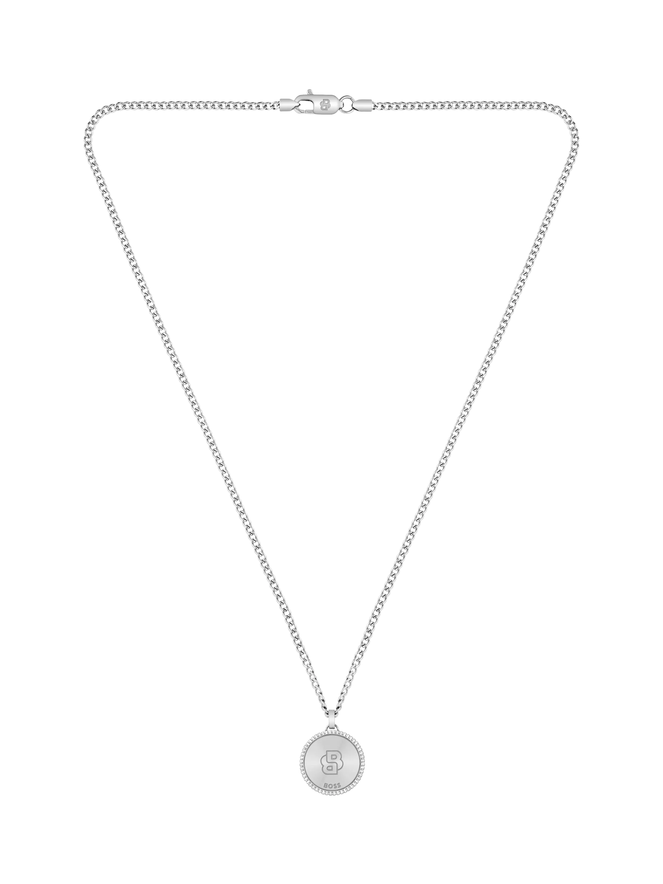 BOSS star embossed circular pendant necklace silver stainless steel - British product