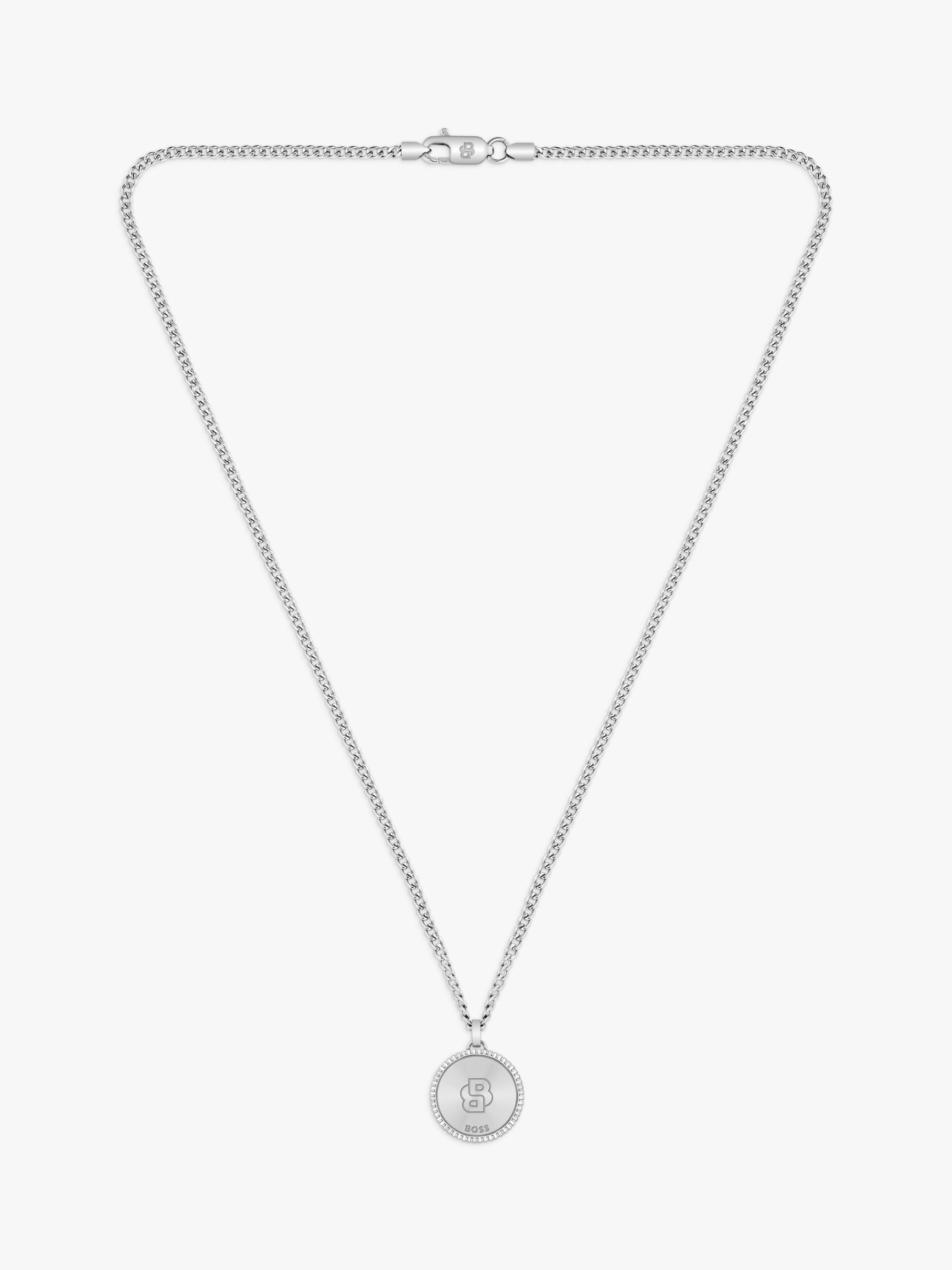 BOSS star embossed circular pendant necklace silver stainless steel - British product