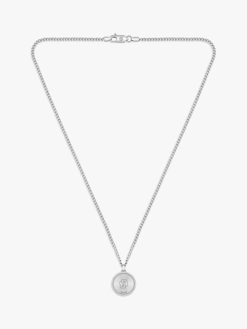 BOSS star embossed circular pendant necklace silver stainless steel - British product
