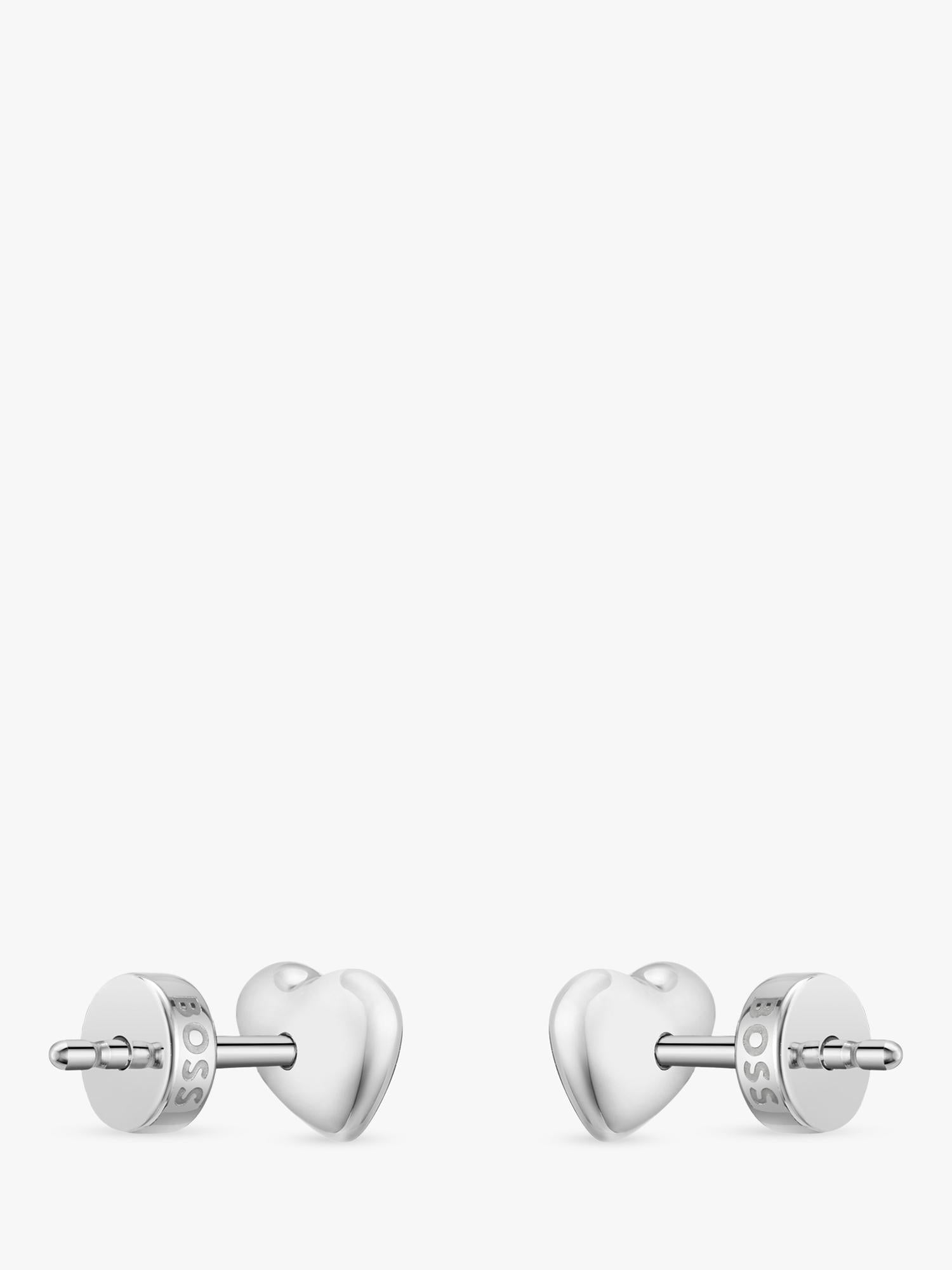 HUGO BOSS heart stud earrings in sterling silver, UK version