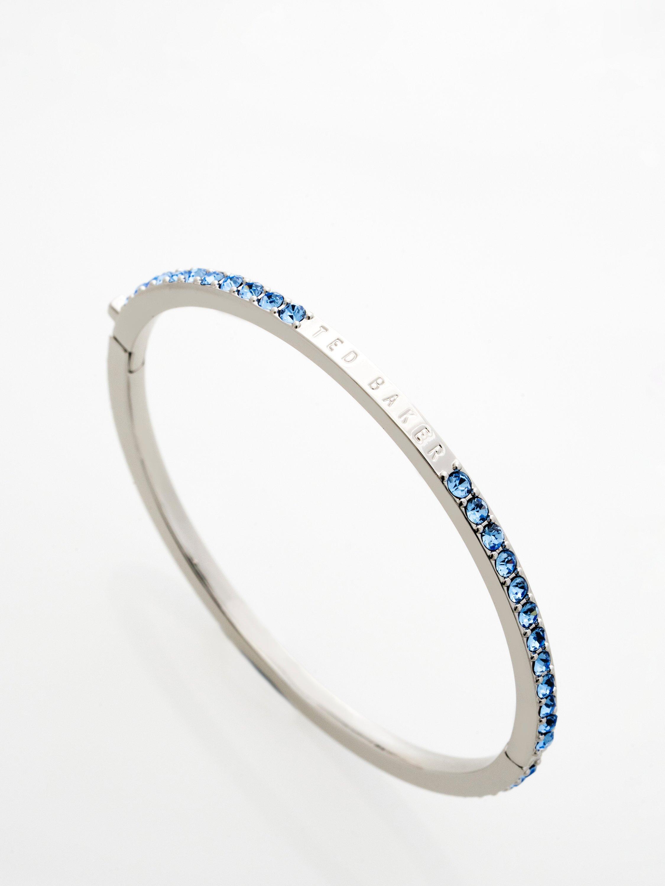 Ted Baker crystal hinged bangle bracelet silver light blue, imported from the UK