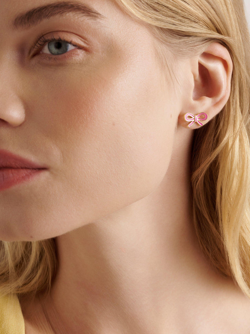 Ted Baker bow enamel stud earrings pink and gold (British brand)