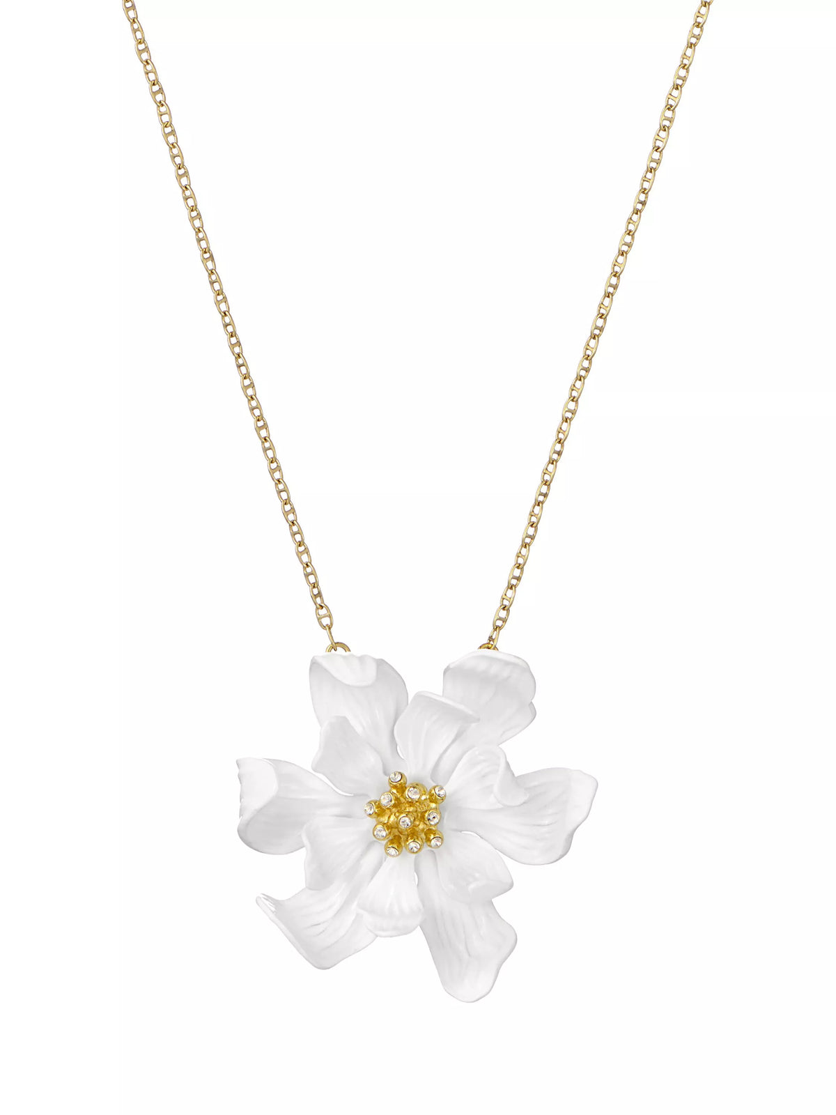 Ted Baker Furled Flower enamel pendant necklace white gold, UK version
