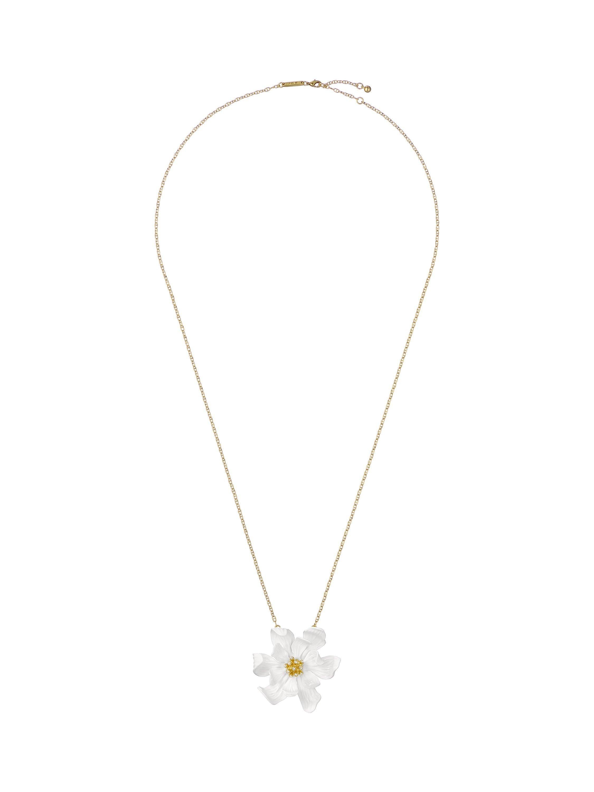 Ted Baker Furled Flower enamel pendant necklace white gold, UK version