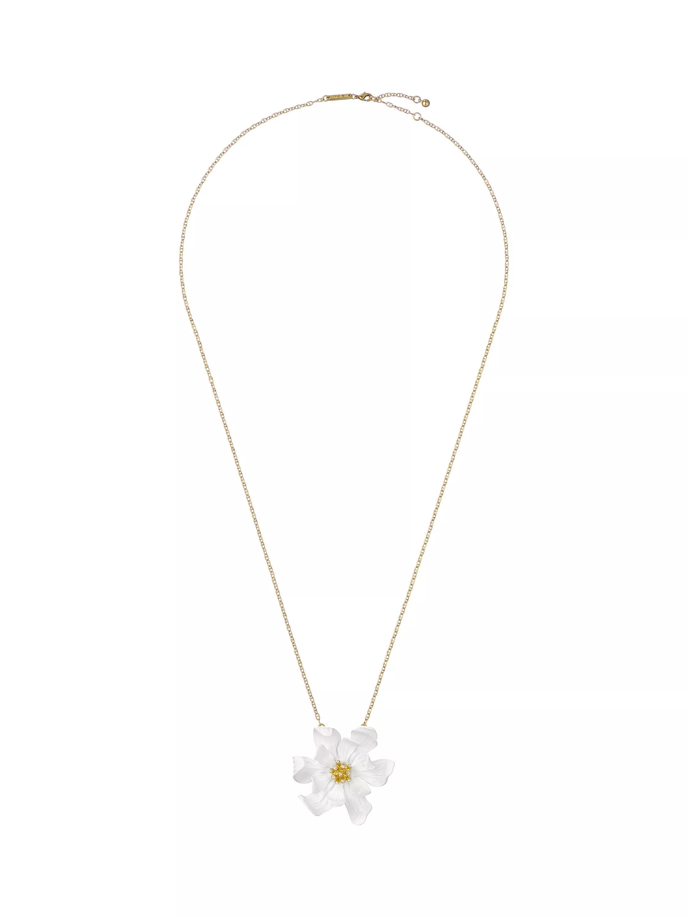 Ted Baker Furled Flower enamel pendant necklace white gold, UK version