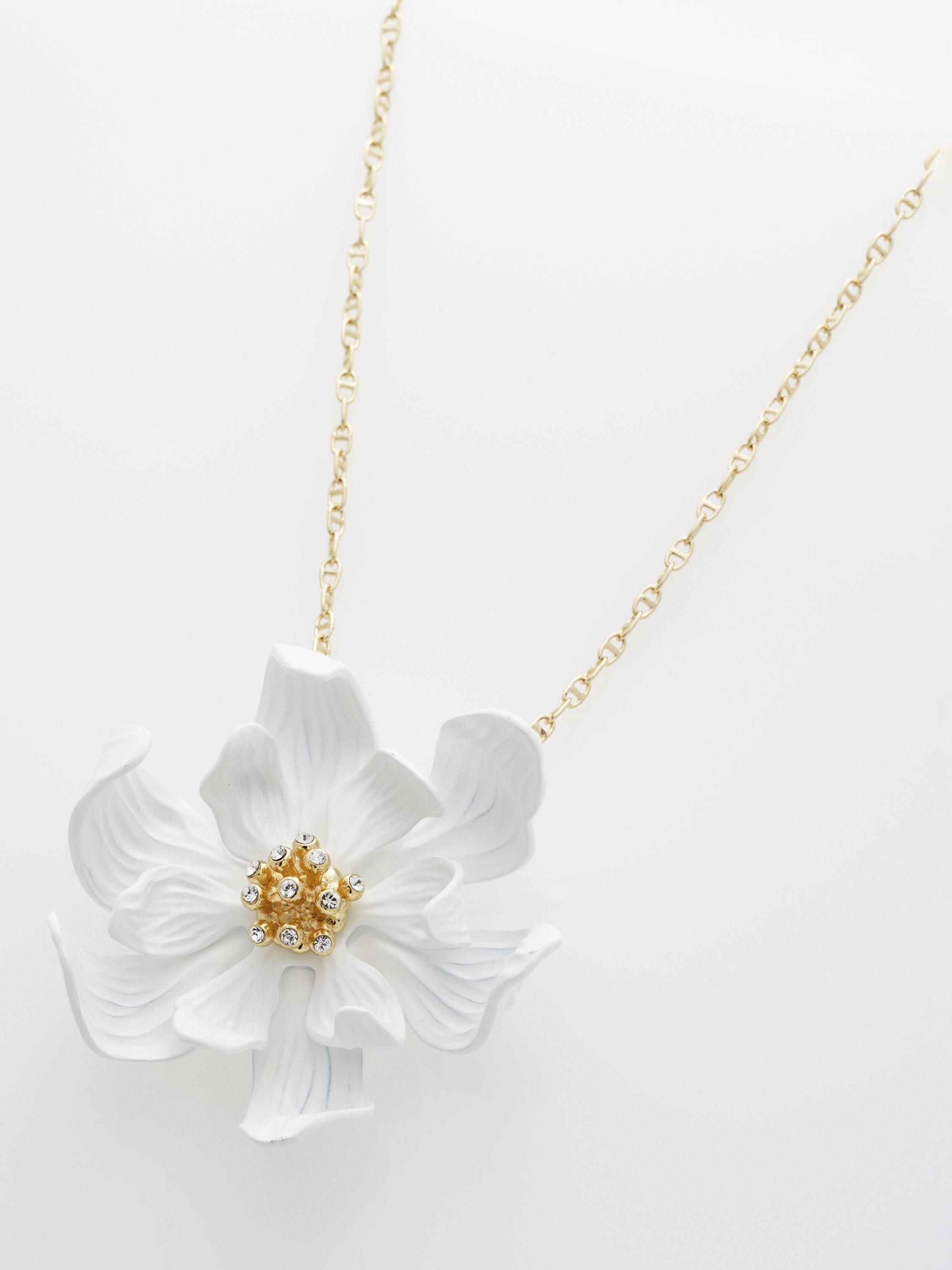 Ted Baker Furled Flower enamel pendant necklace white gold, UK version