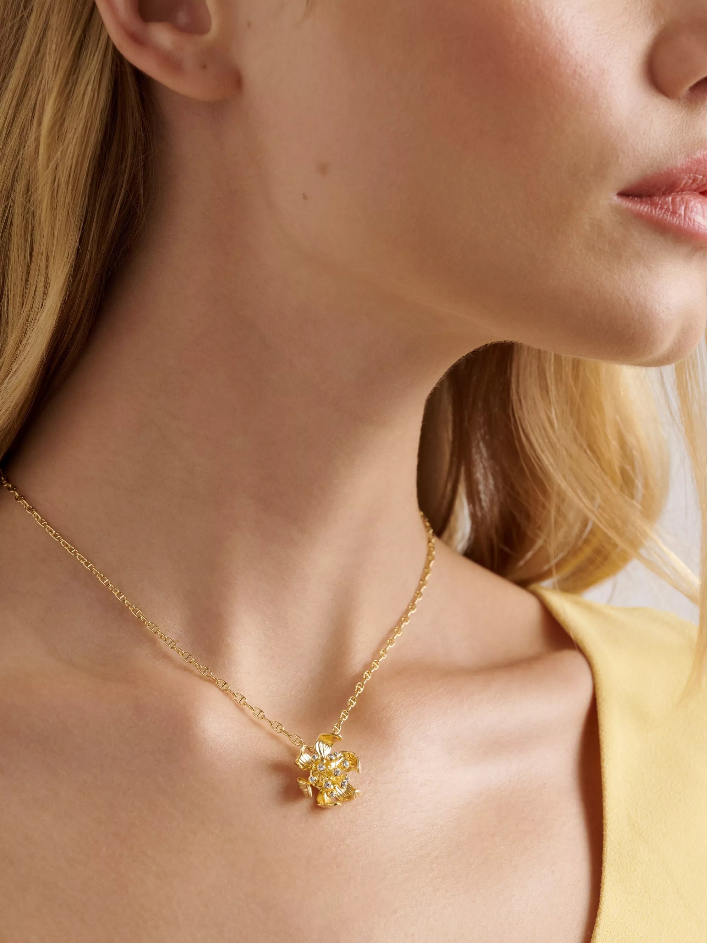 Ted Baker gold pendant necklace flower charm, imported from the UK