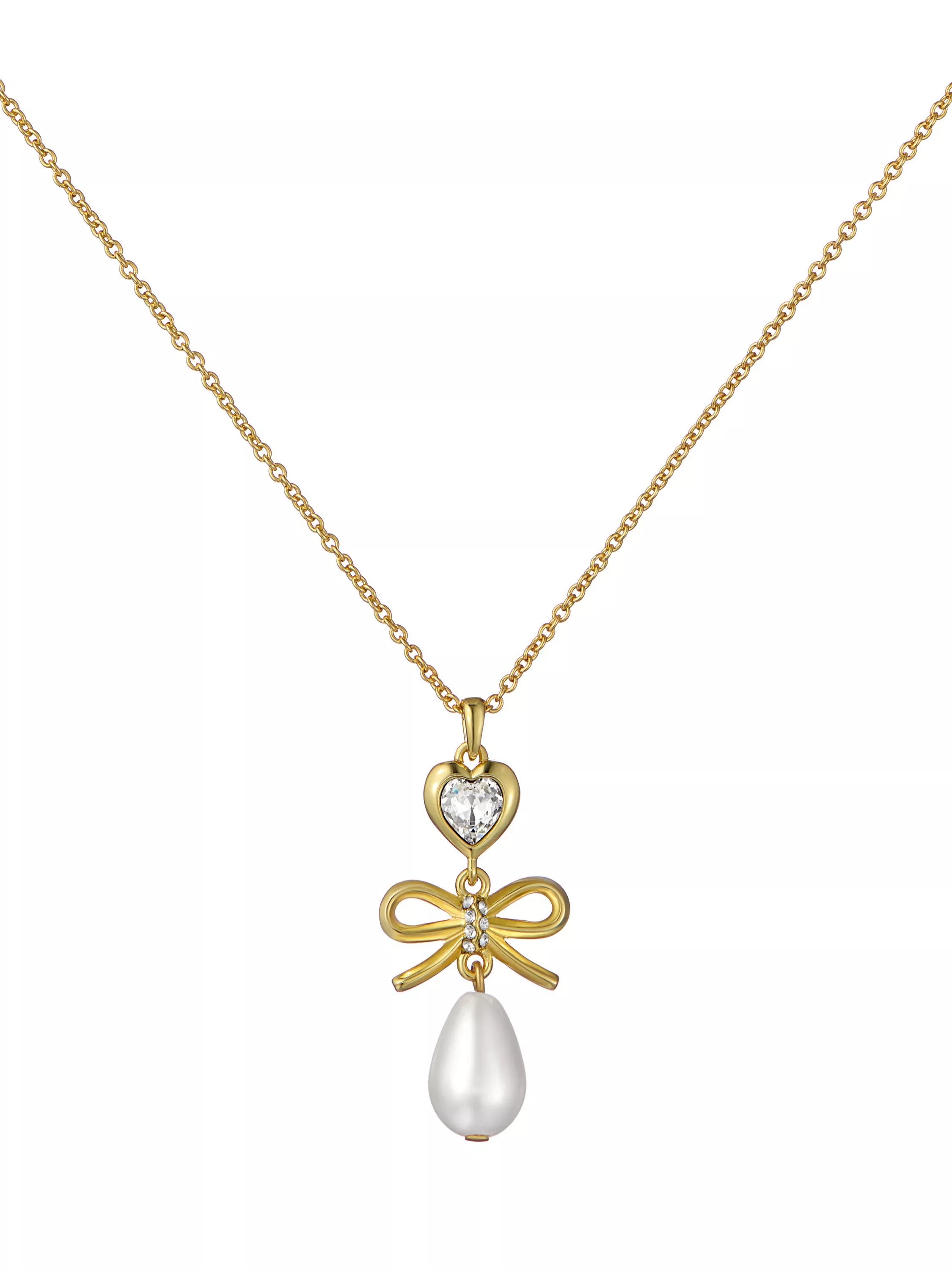 Ted Baker charm heart bow pearl drop pendant necklace - British product