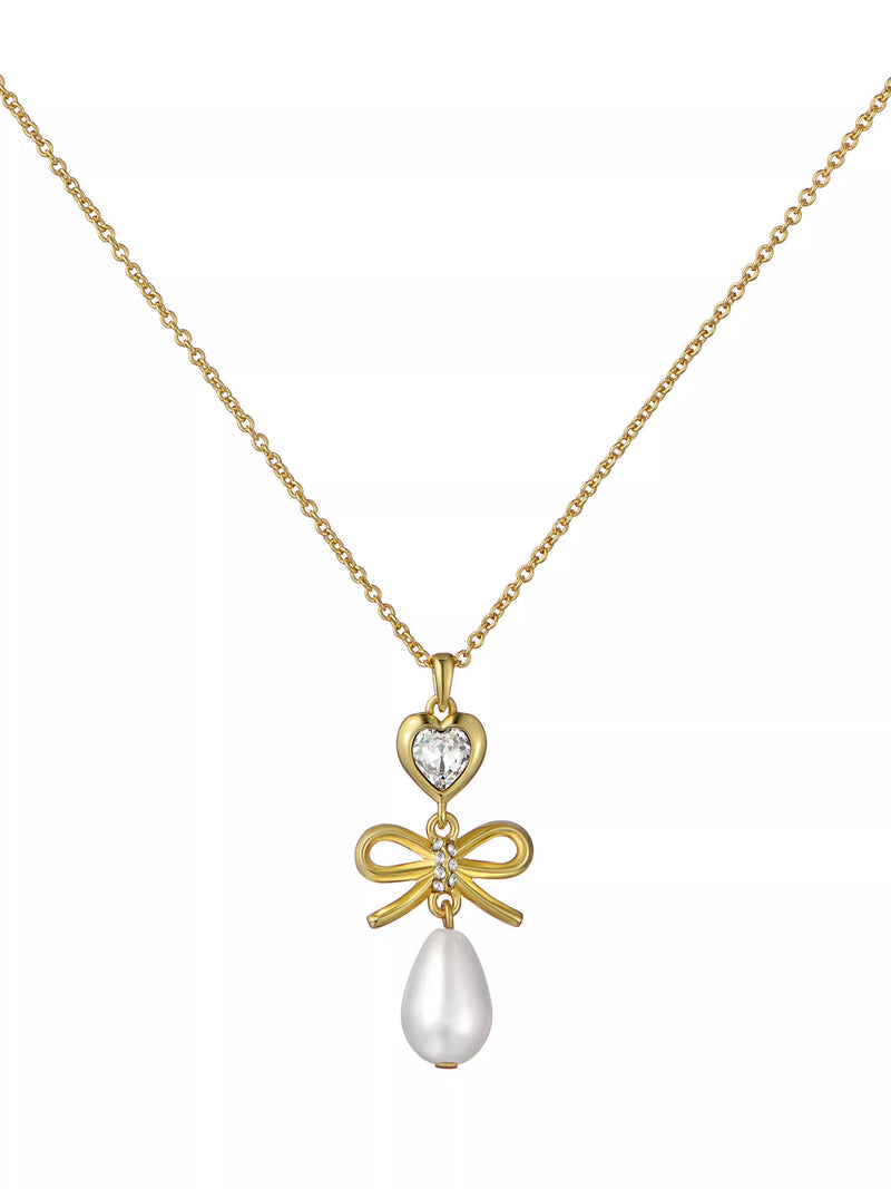 Ted Baker charm heart bow pearl drop pendant necklace - British product