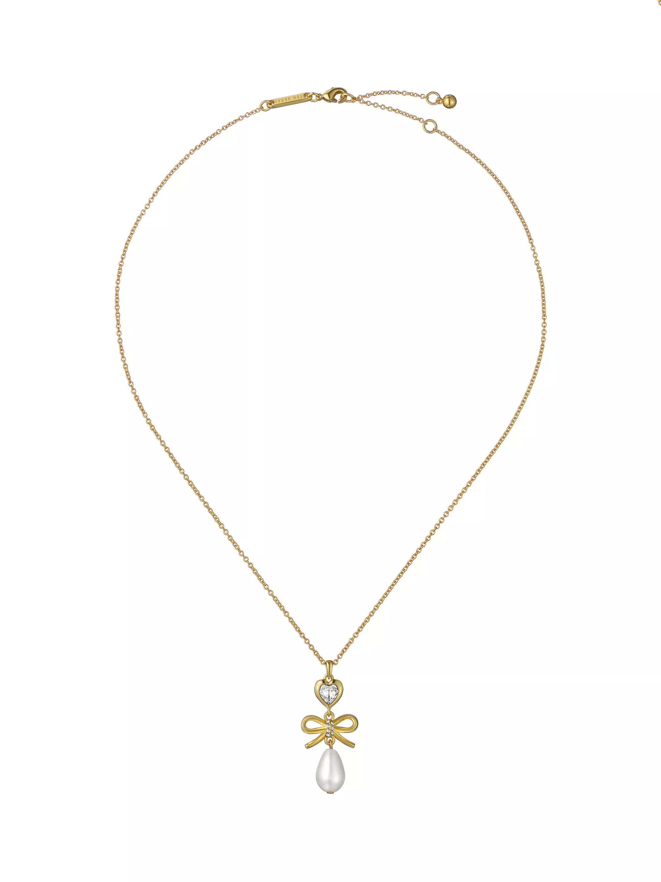 Ted Baker charm heart bow pearl drop pendant necklace - British product