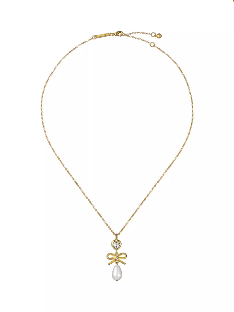Ted Baker charm heart bow pearl drop pendant necklace - British product