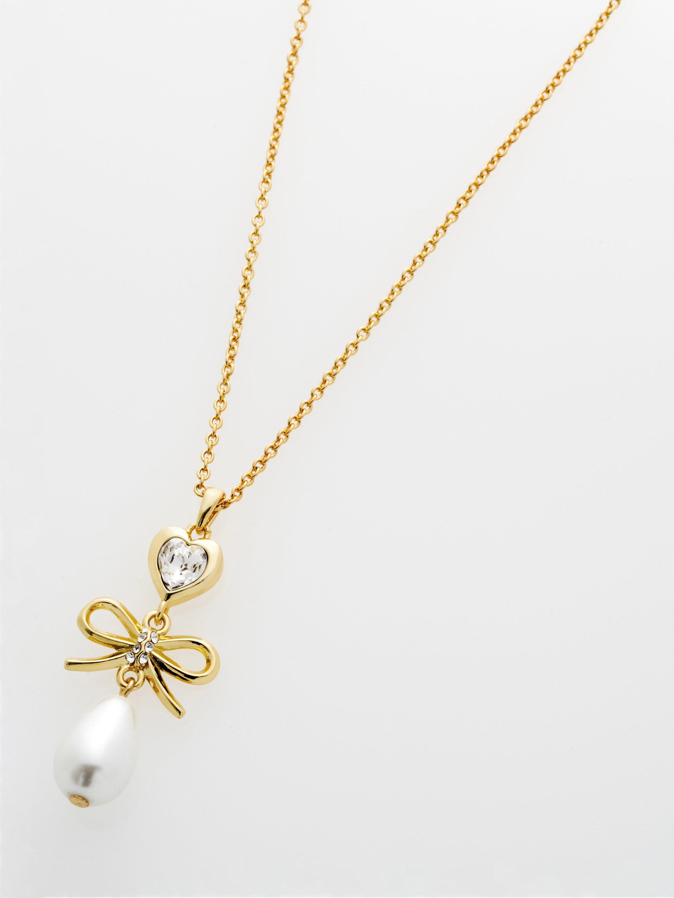 Ted Baker charm heart bow pearl drop pendant necklace - British product