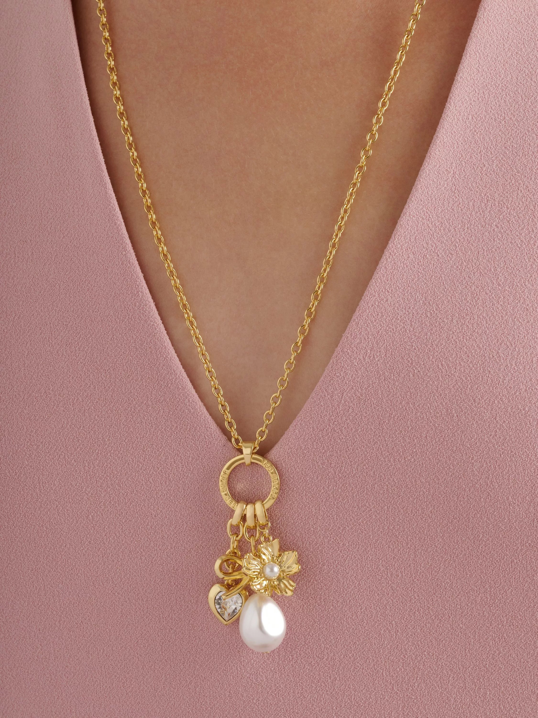 Ted Baker Isadora Icon pendant necklace in gold with crystals and faux pearls (British brand)