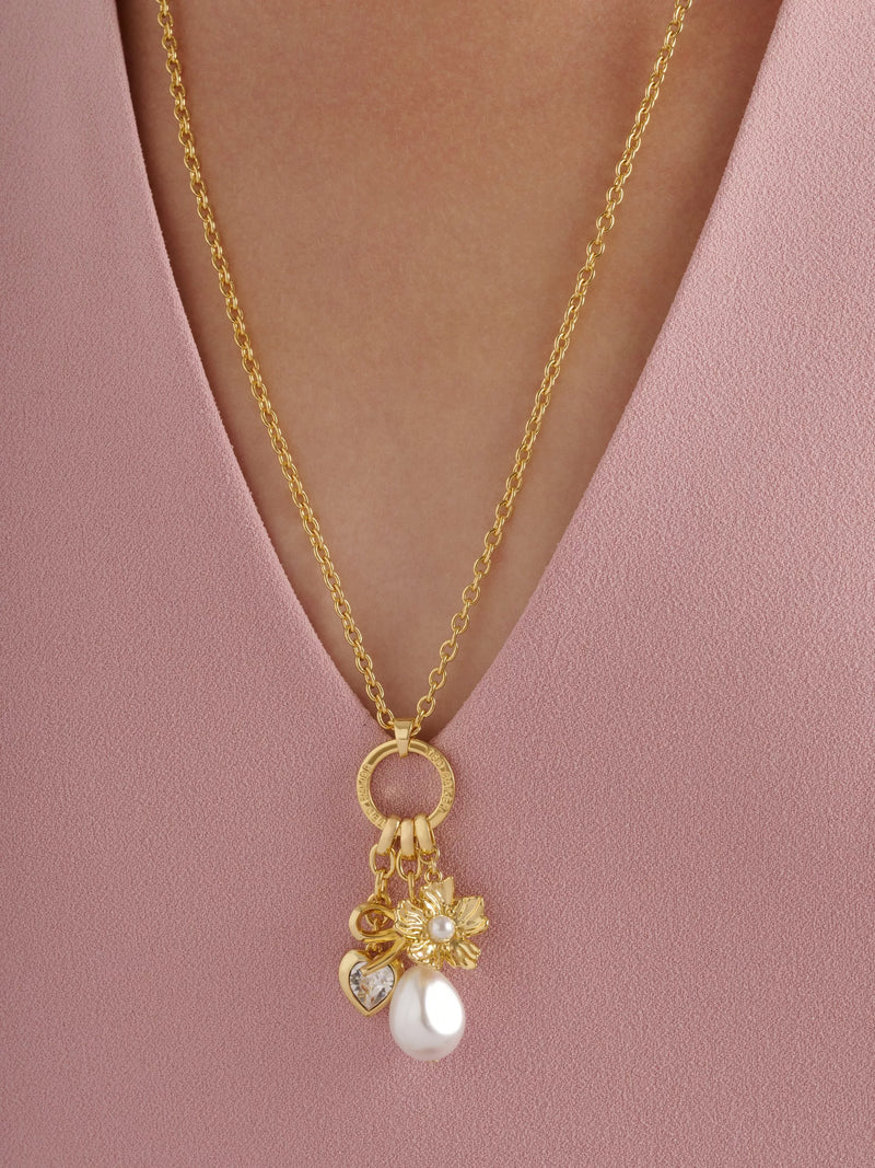 Ted Baker Isadora Icon pendant necklace in gold with crystals and faux pearls (British brand)