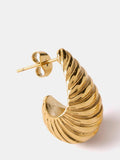 Mint Velvet gold ribbed curved huggie hoop earrings (British brand)