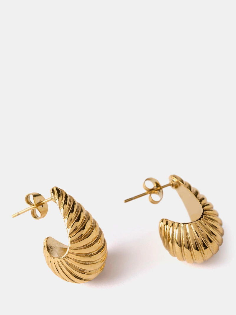 Mint Velvet gold ribbed curved huggie hoop earrings (British brand)