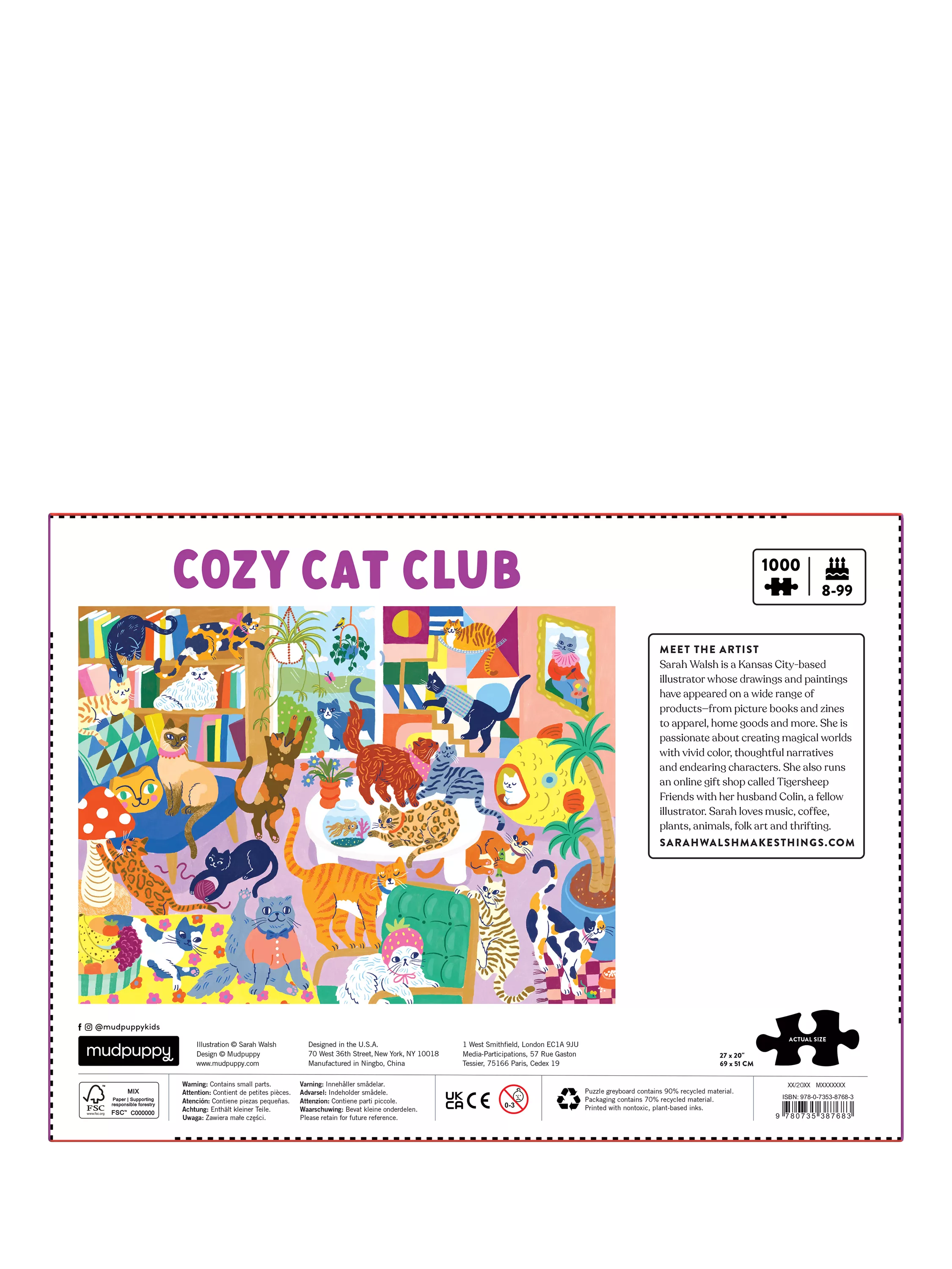Galison Cosy Cat Club jigsaw puzzle 1000 pieces, imported from the UK