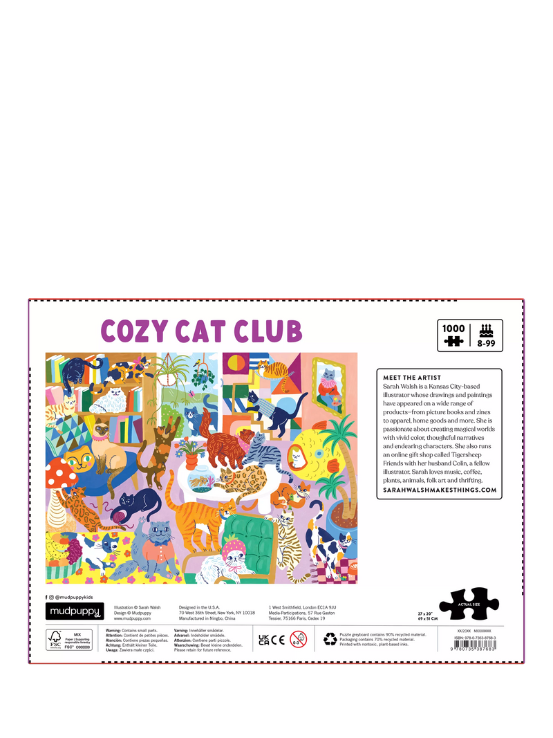 Galison Cosy Cat Club jigsaw puzzle 1000 pieces, imported from the UK