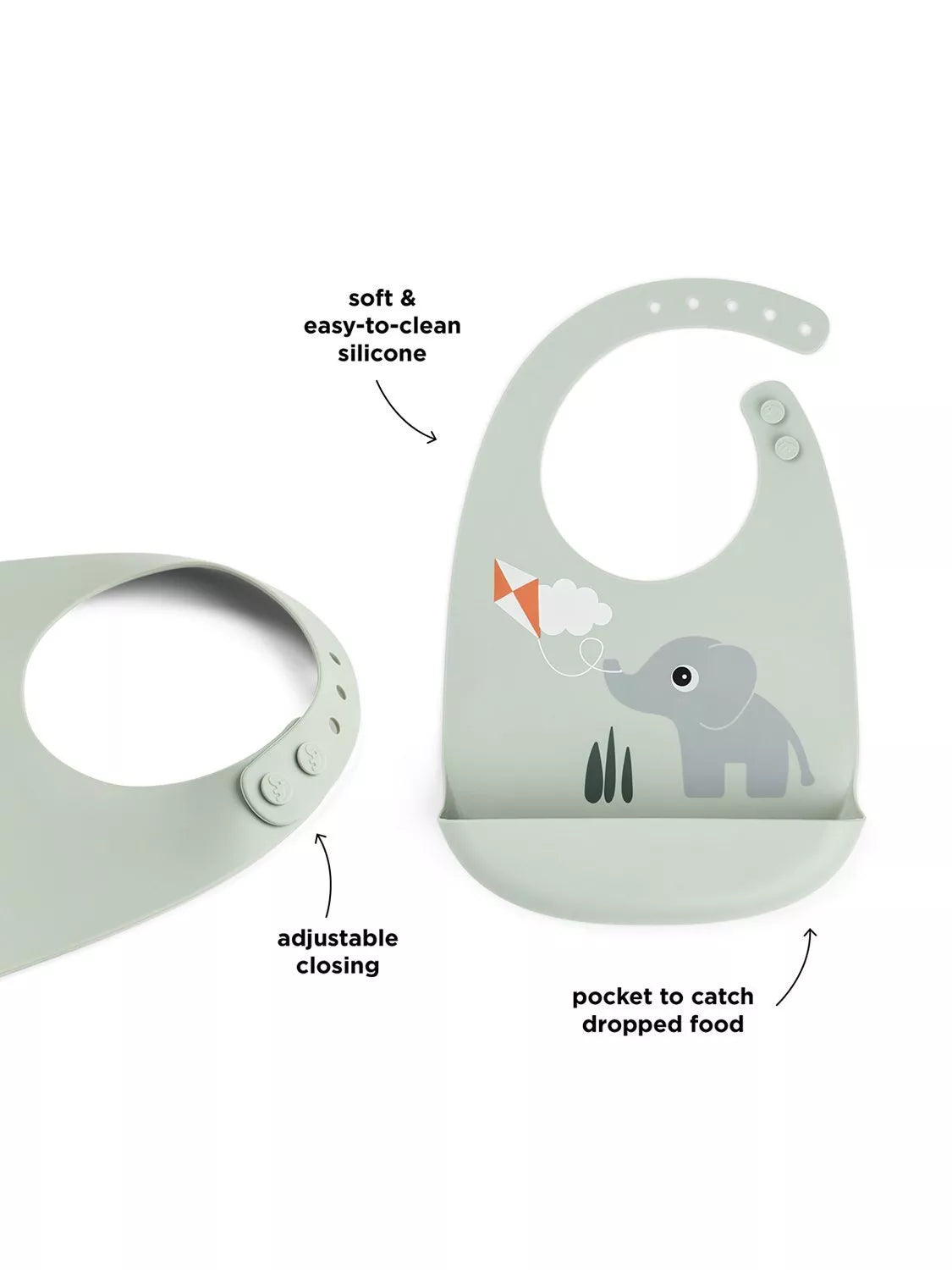 Done By Deer silicone bib green, UK version