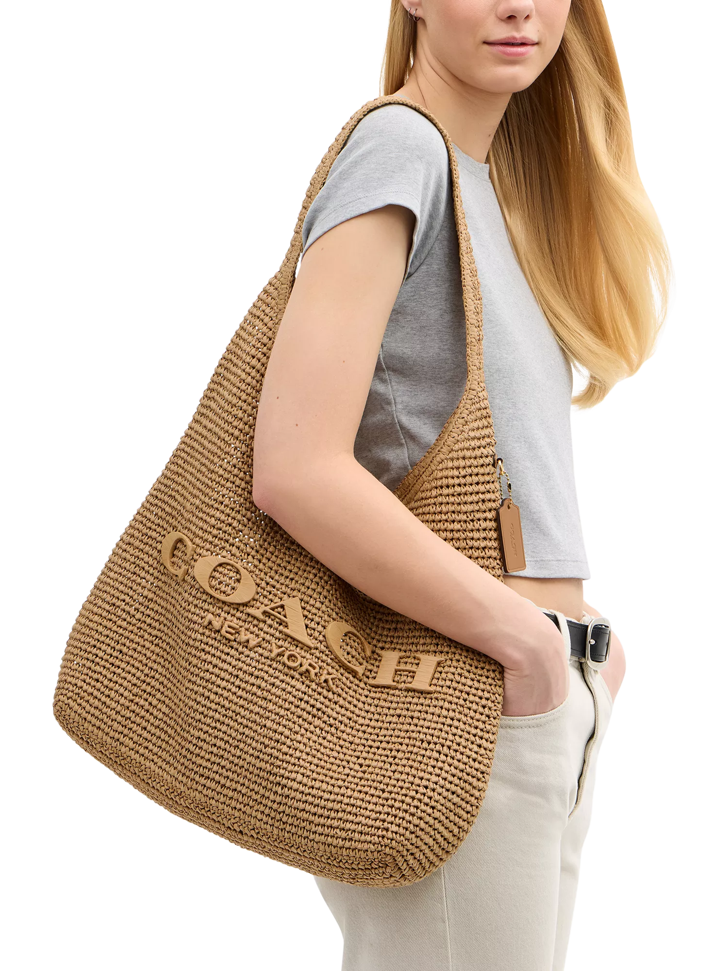 Coach Brooklyn 39 straw hobo bag natural, UK version