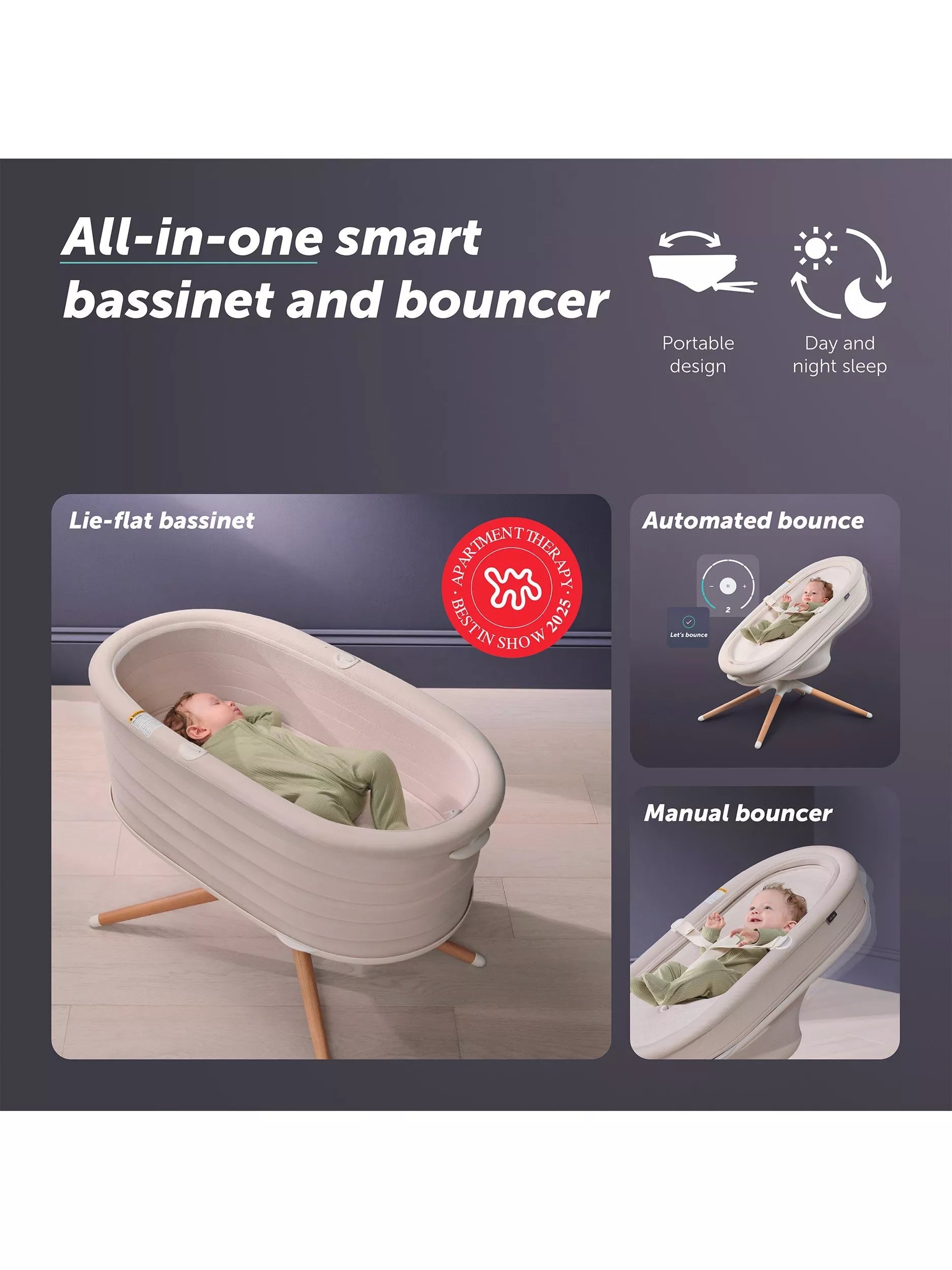 Elvie Rise all-in-one bassinet and baby bouncer - British product