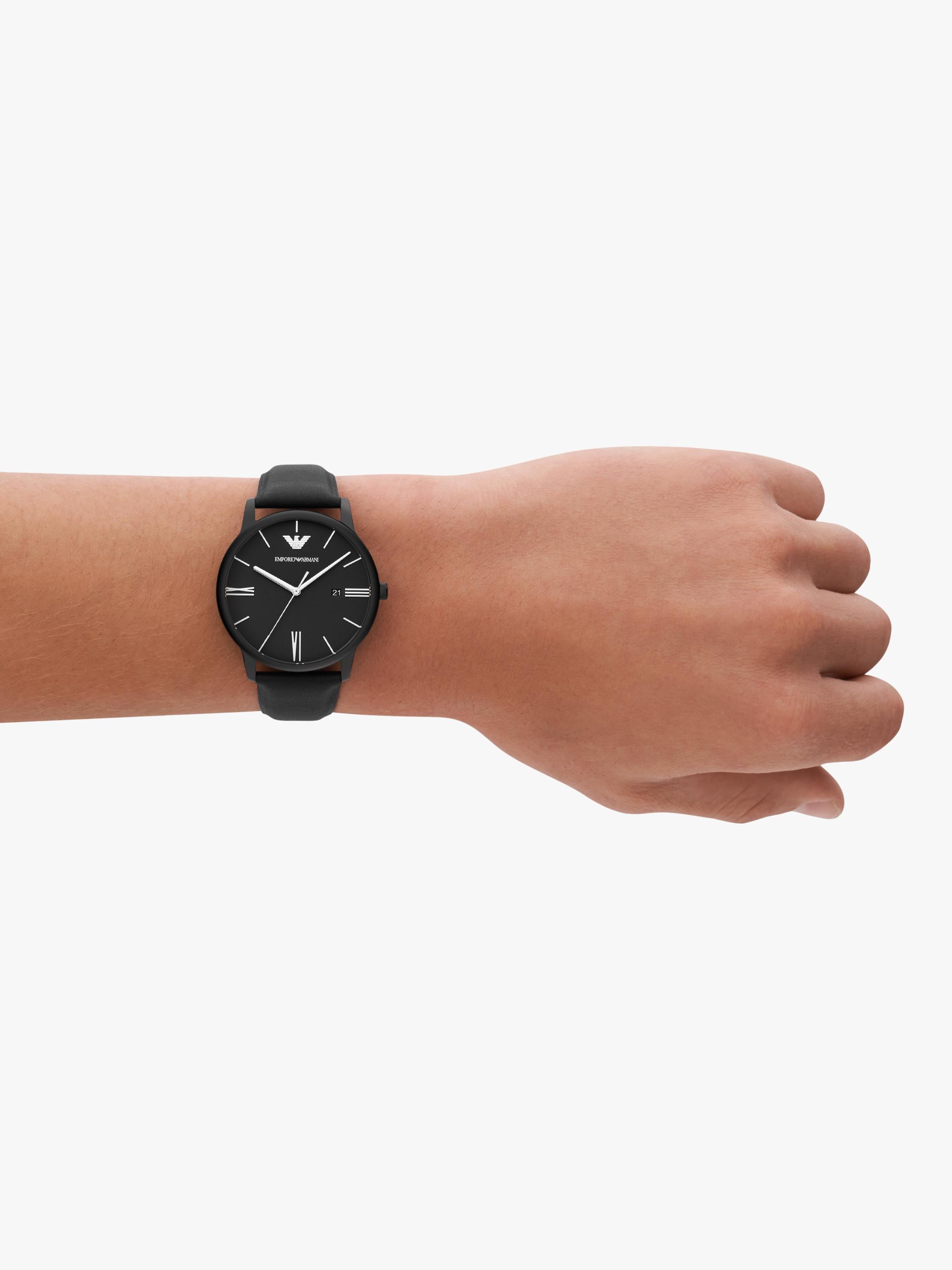 Emporio Armani men's matte dial leather strap watch AR11573, imported from the UK